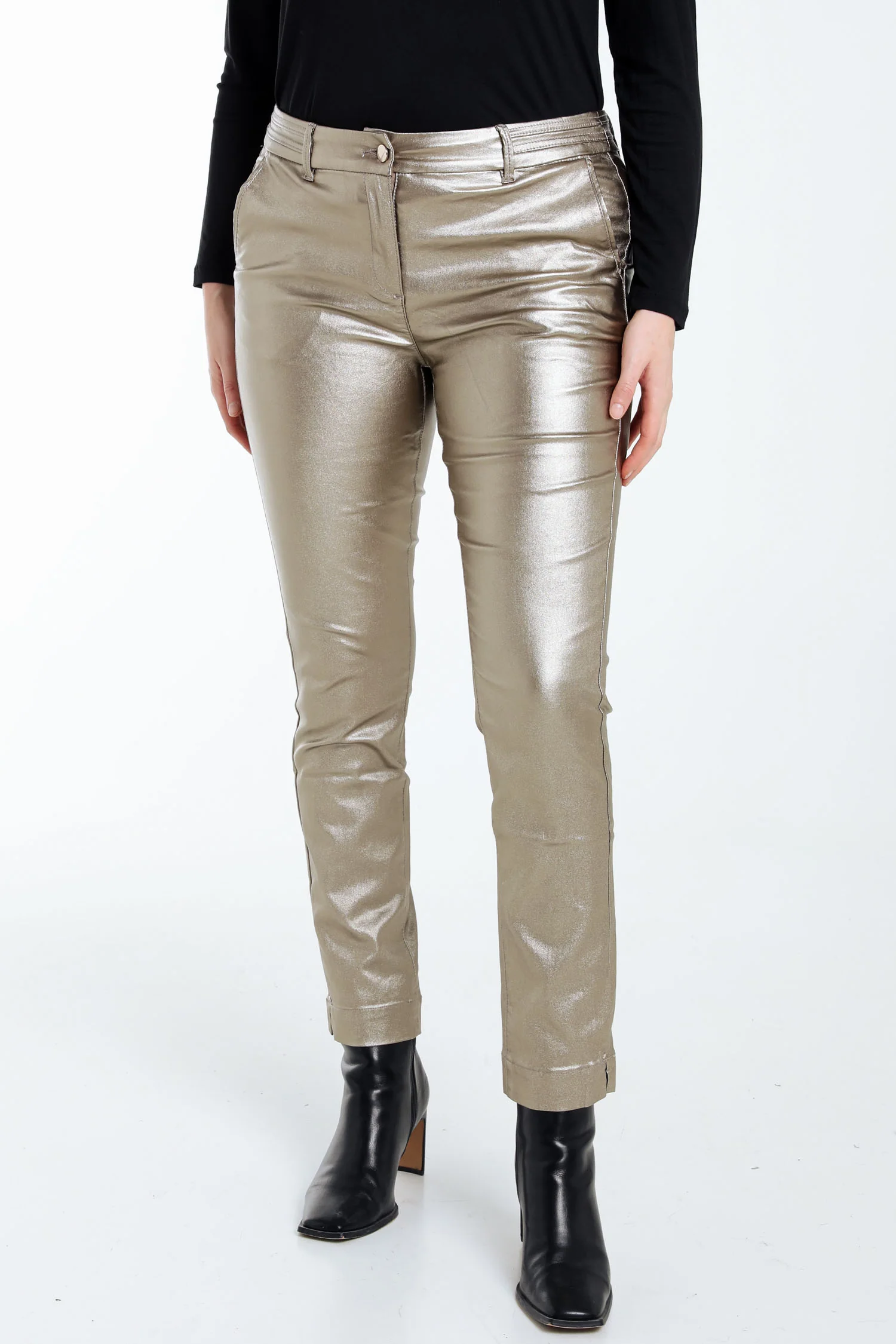 Effen slim 7/8-broek in viscose met metallic coating - Image 12