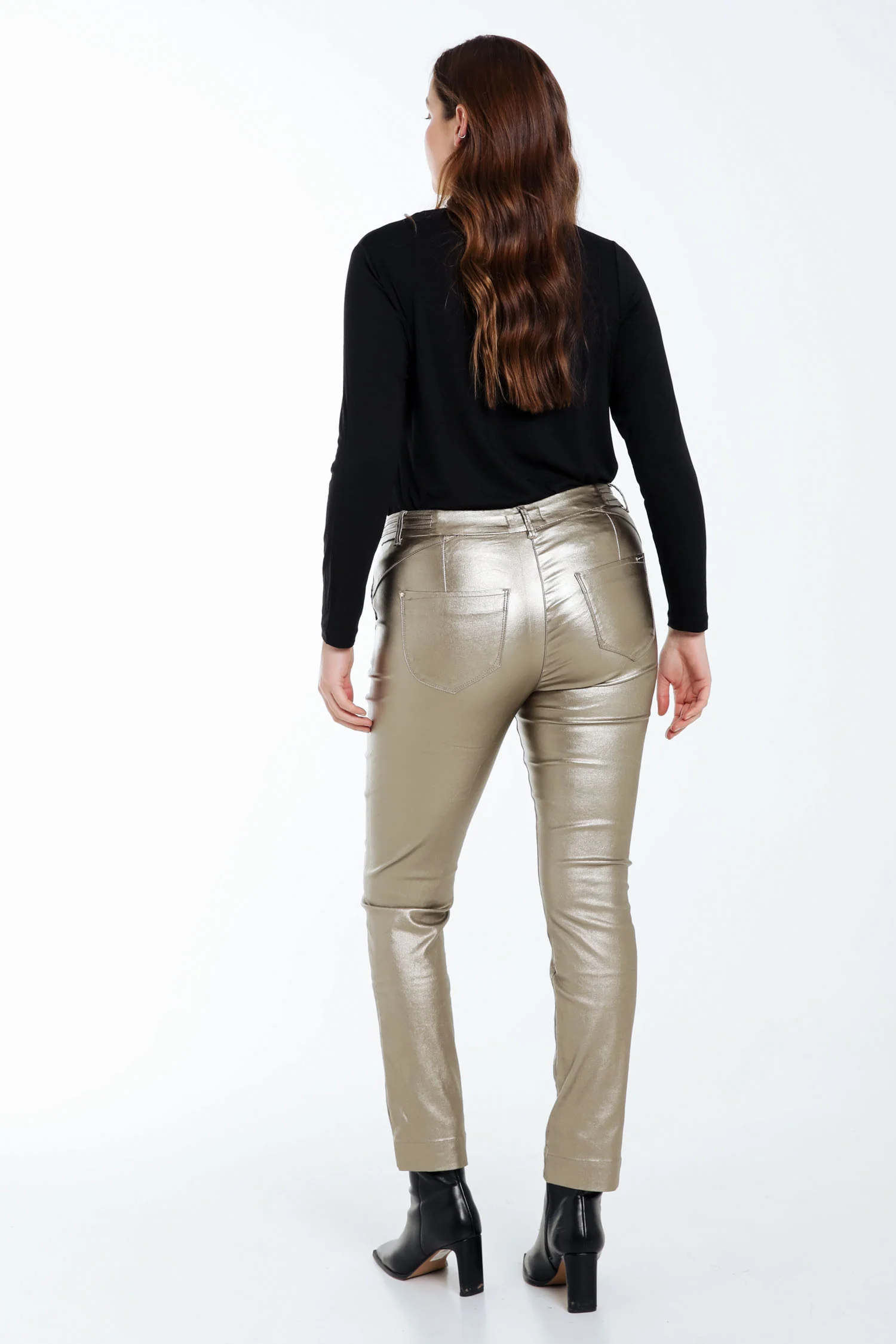 Effen slim 7/8-broek in viscose met metallic coating - Image 13