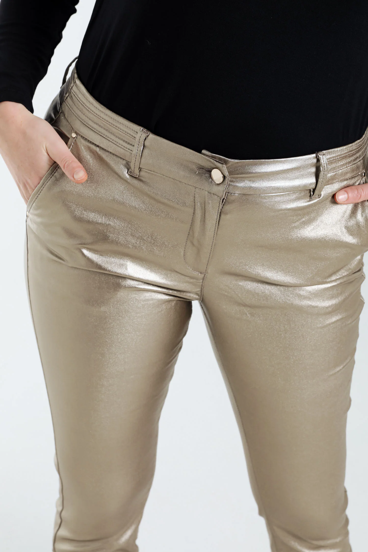 Effen slim 7/8-broek in viscose met metallic coating - Image 16