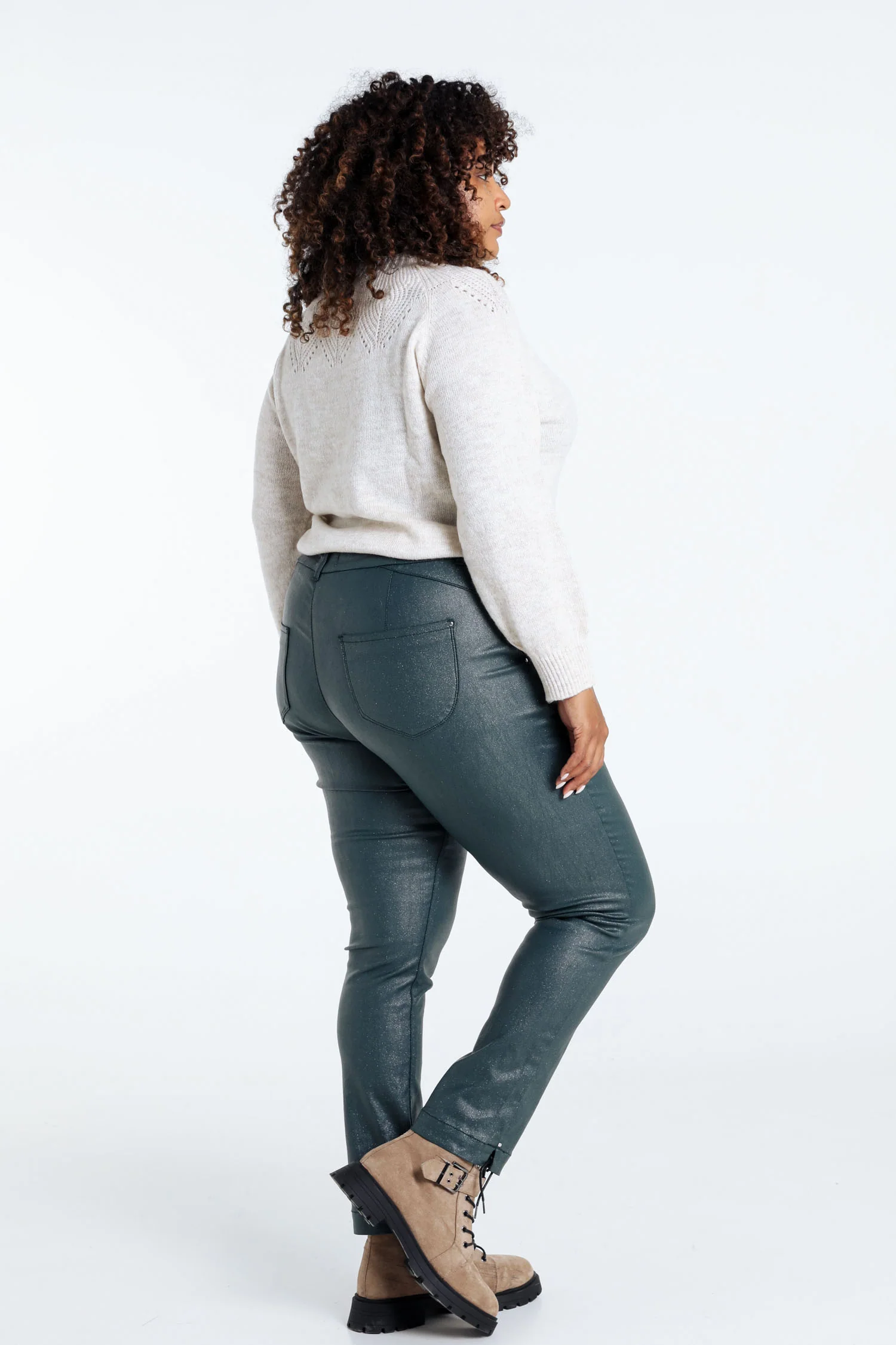 Effen slim 7/8-broek in viscose met metallic coating - Image 2