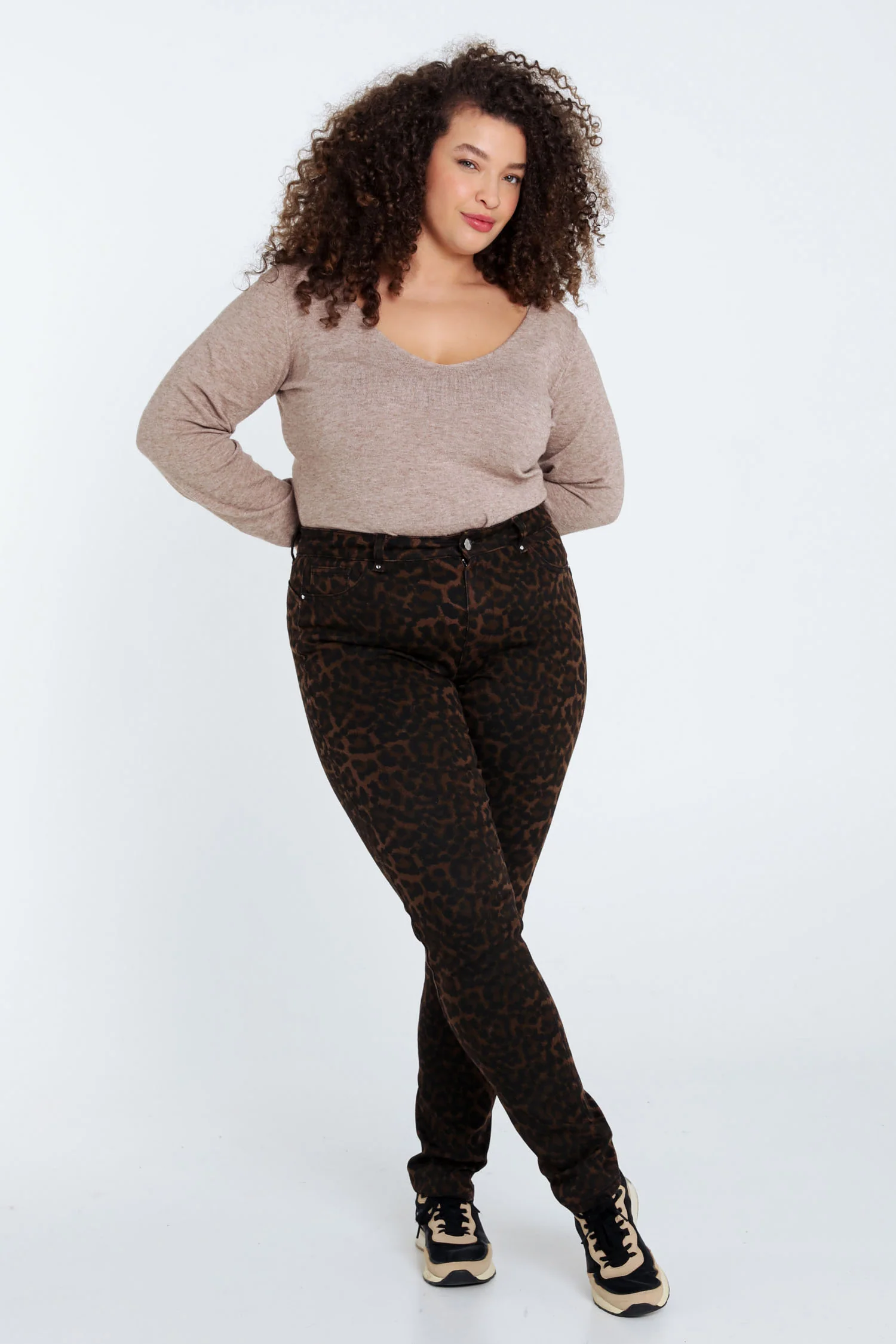 Effen slim jeans met luipaardmotief en 5 zakken - Image 8