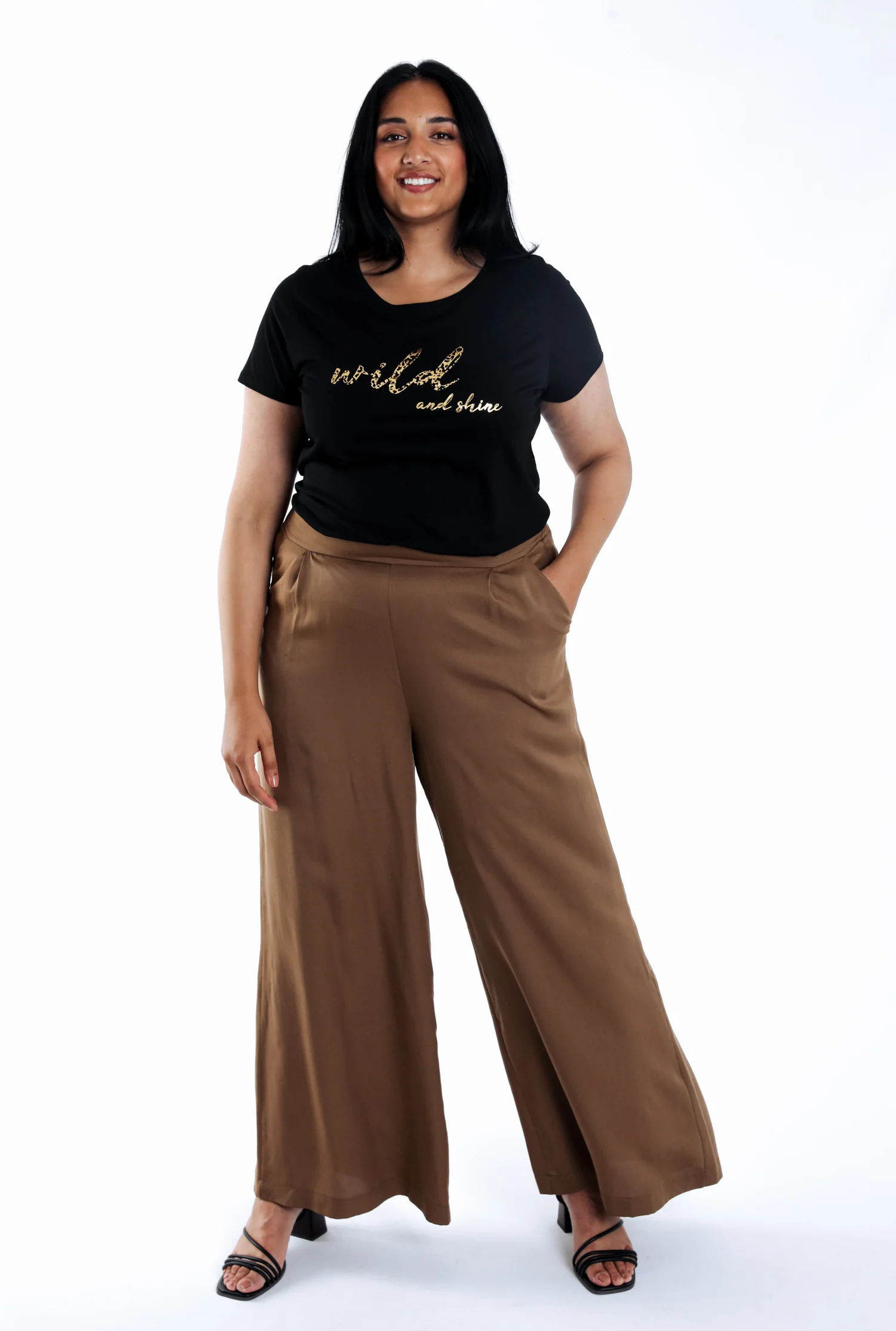 Effen tencel broek met wijde pijpen