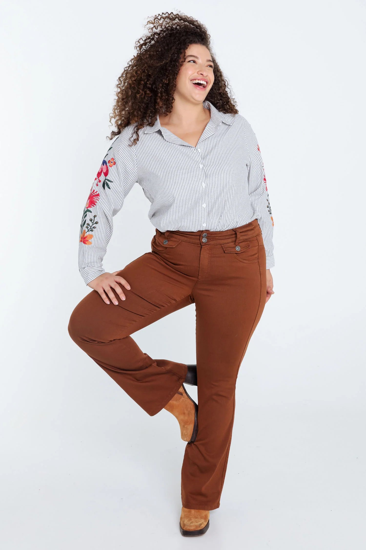 Lange, effen broek in katoen met 5 zakken - Image 8