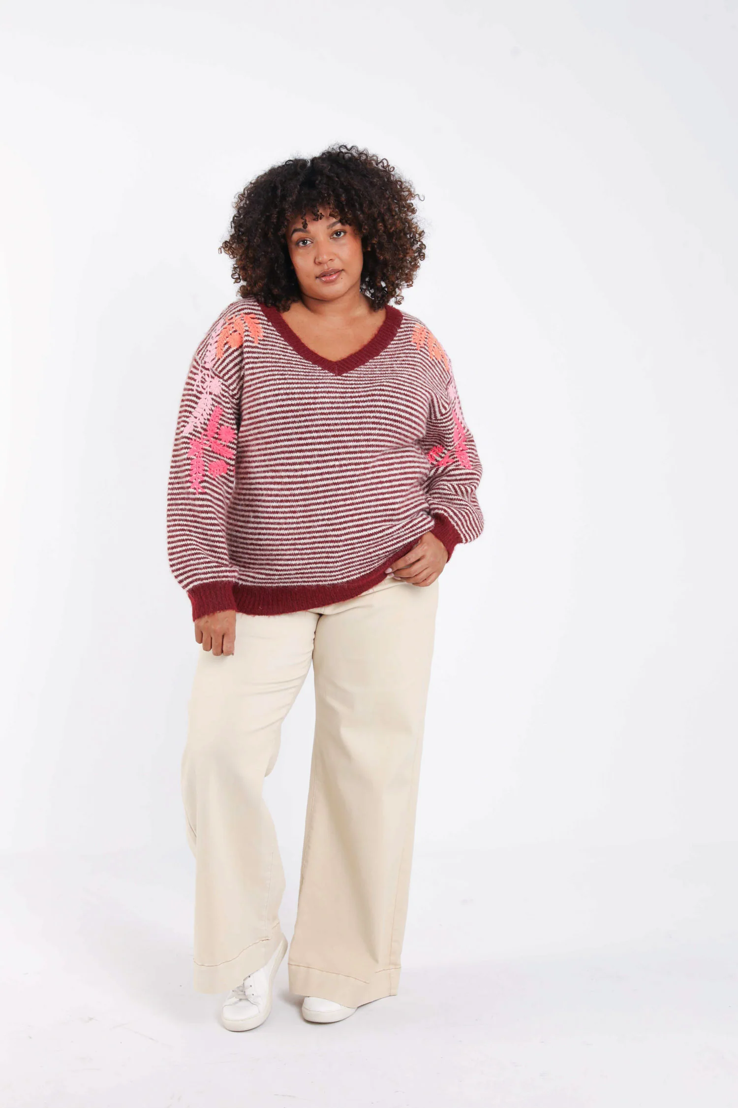 Gestreepte trui met borduursels - Image 8