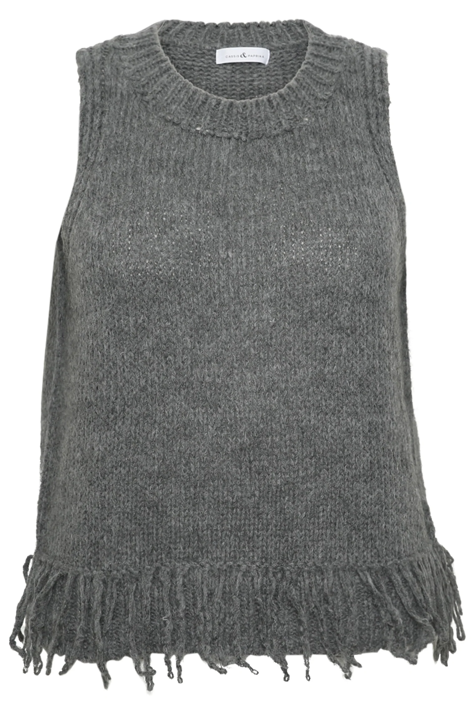 Effen mouwloze trui met franjes - Image 8