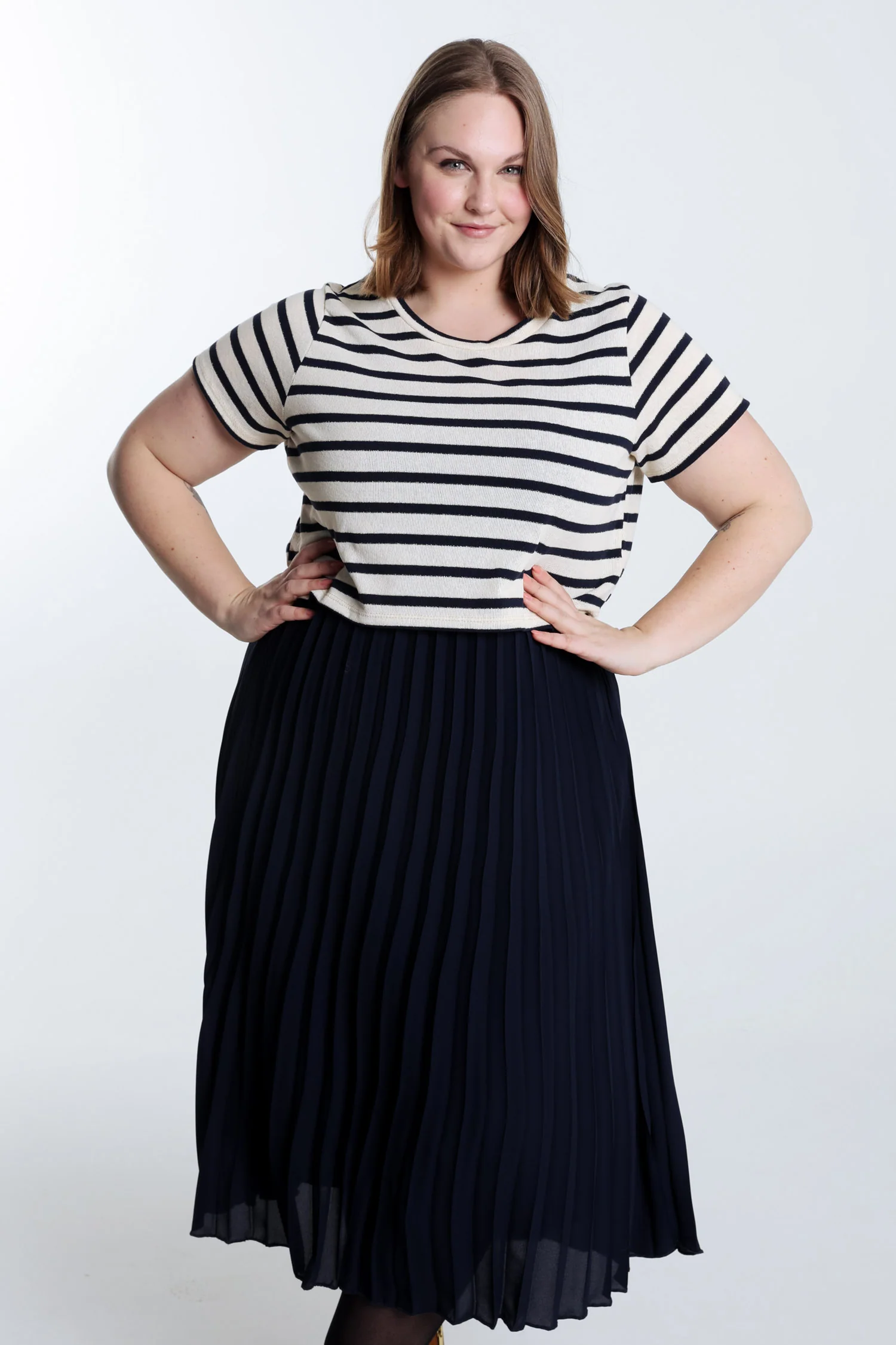 2-in-1-jurk met marinestreep en plissérok