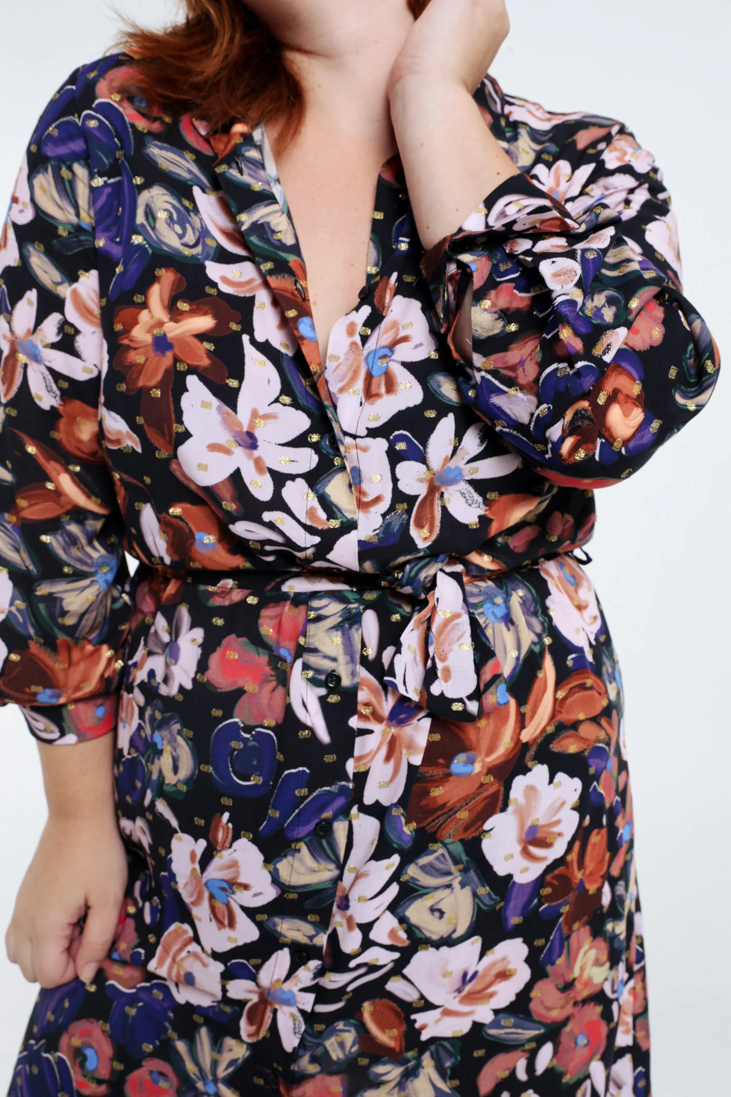 Halflange hemdjurk met bloemenmotief en lurex - Image 4