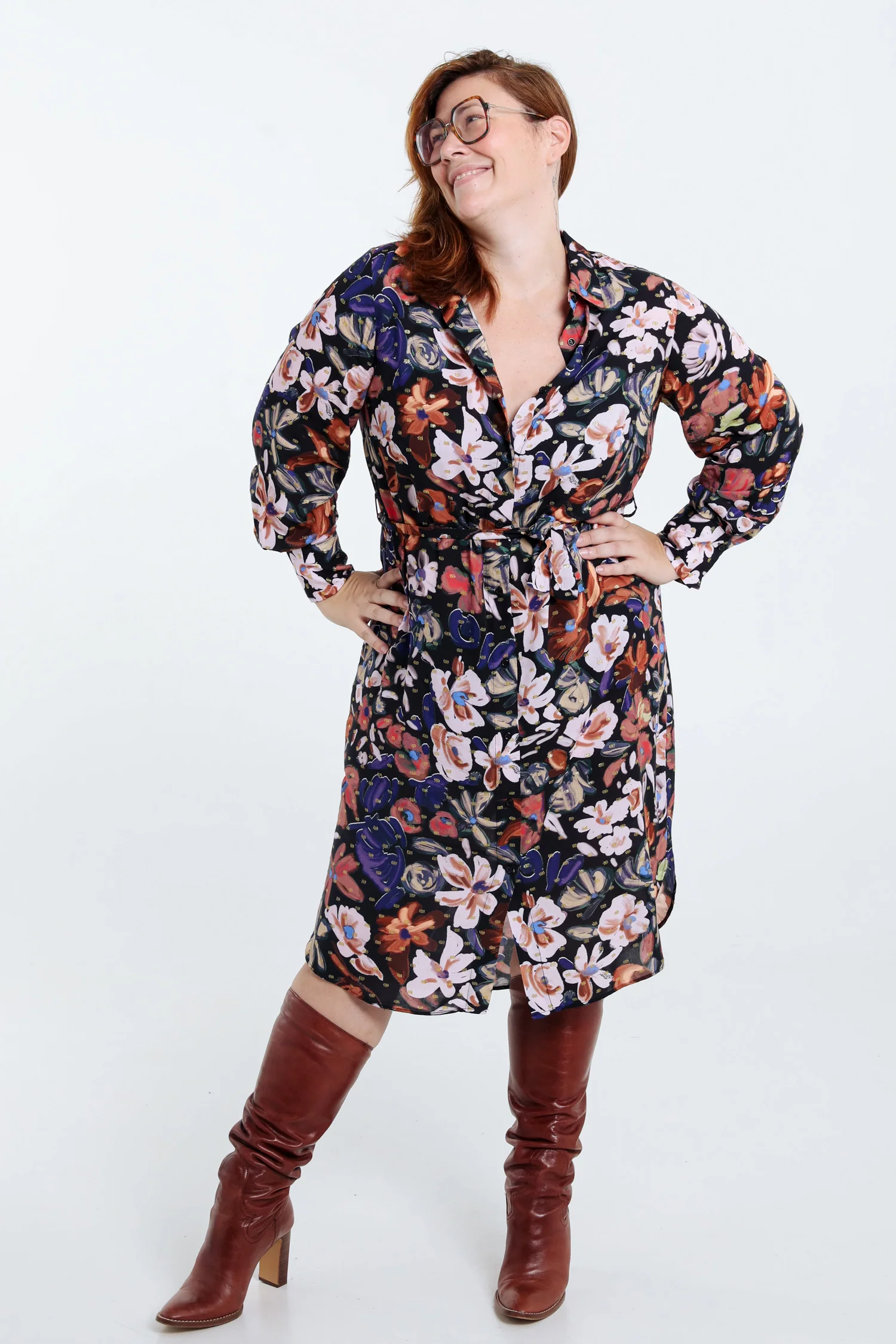 Halflange hemdjurk met bloemenmotief en lurex - Image 7