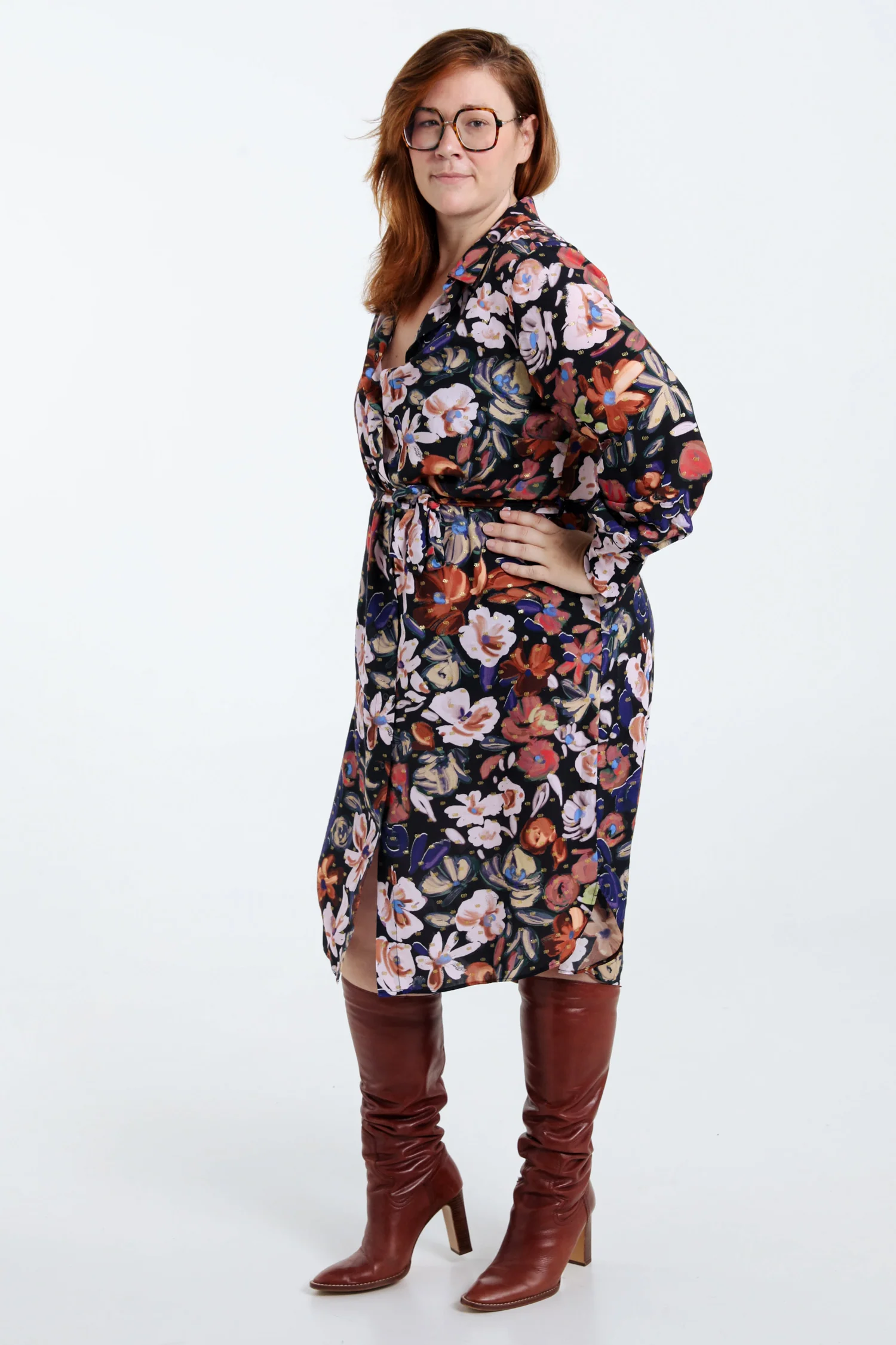 Halflange hemdjurk met bloemenmotief en lurex - Image 9