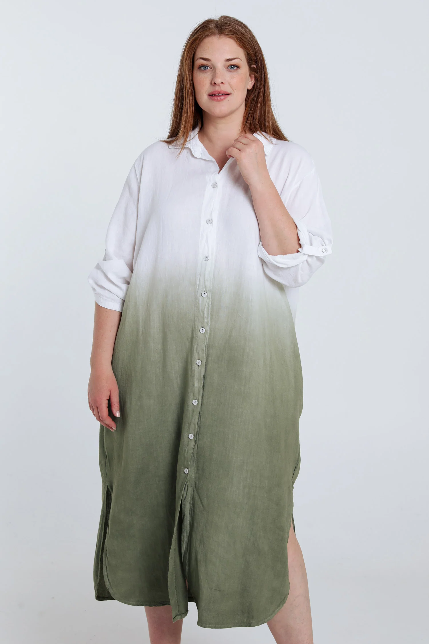 Linnen en viscose chemisjurk tie&dye