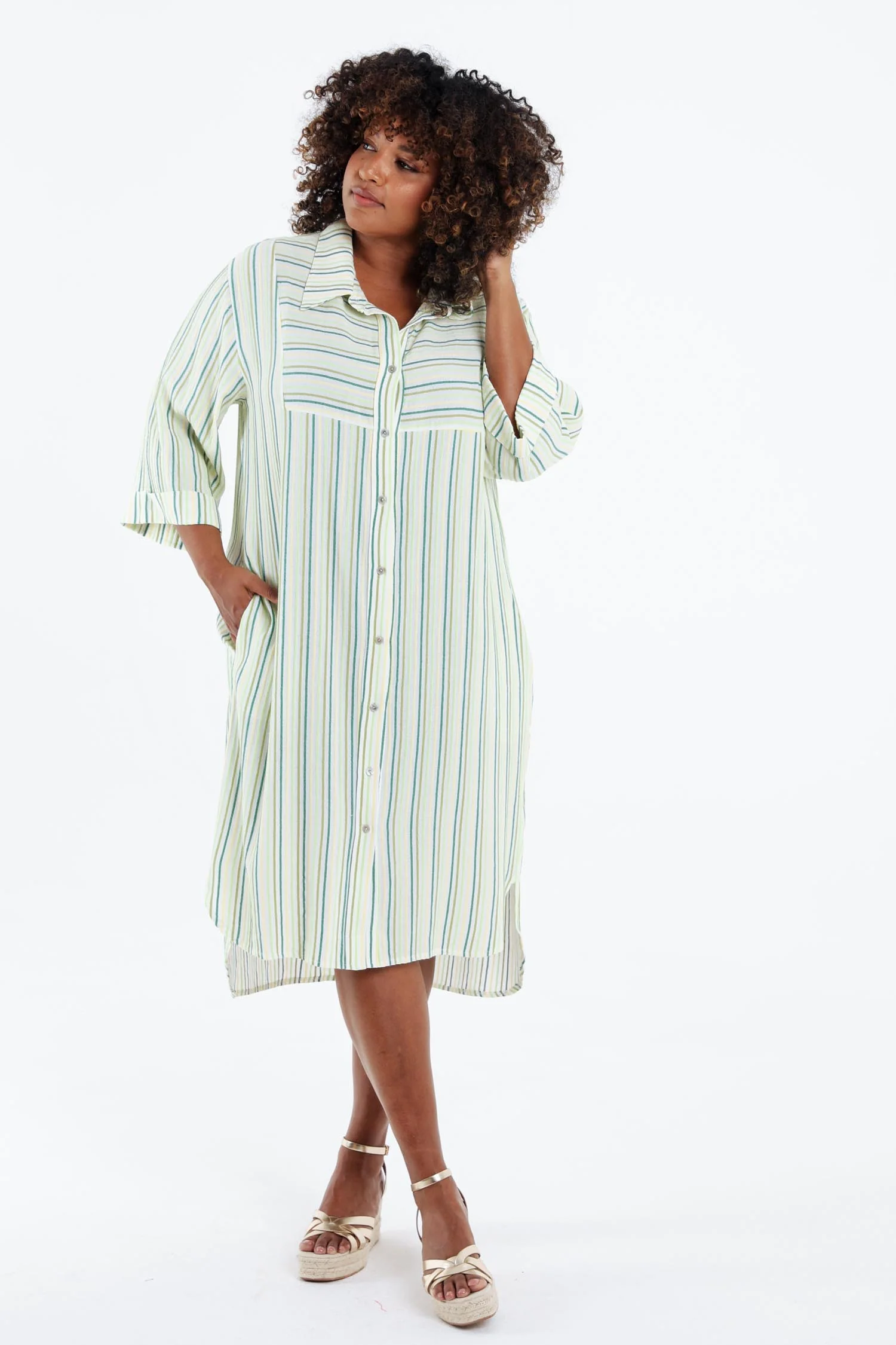 Gestreepte viscose jurk - Image 8