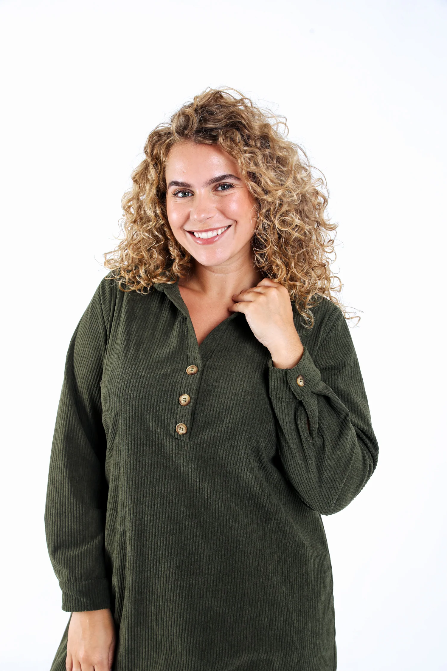 Effen korte jurk van ribfluweel - Image 3