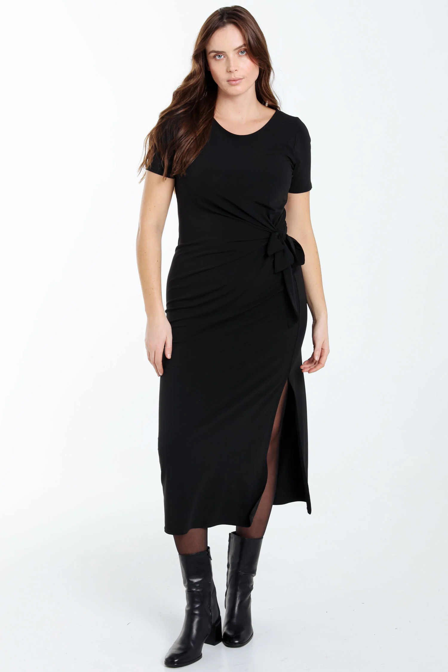 Effen gebreide jurk met strik - Image 7