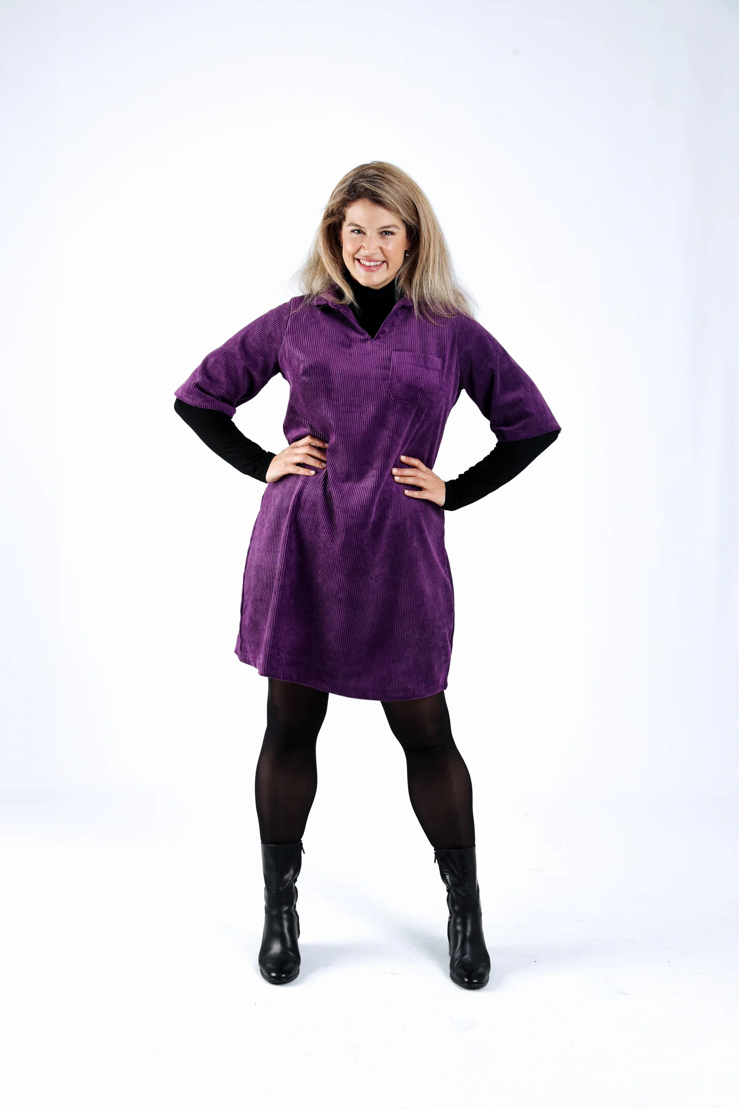 Effen ribfluwelen jurk - Image 7