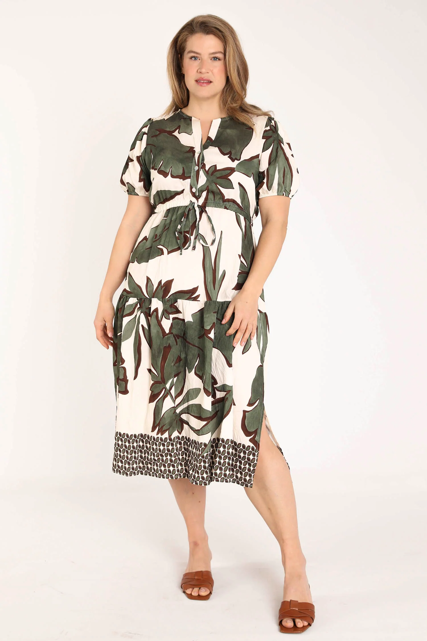 Jurk van viscose met bladprint