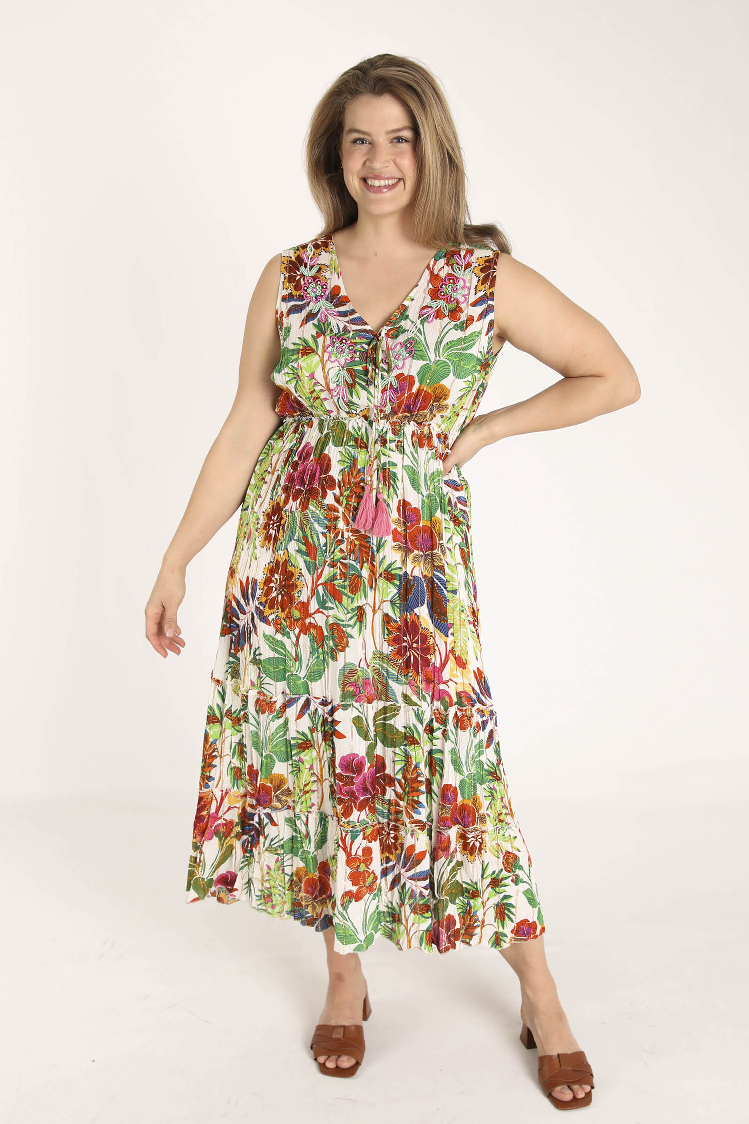 Jurk van viscose met bloemenprint en lurex