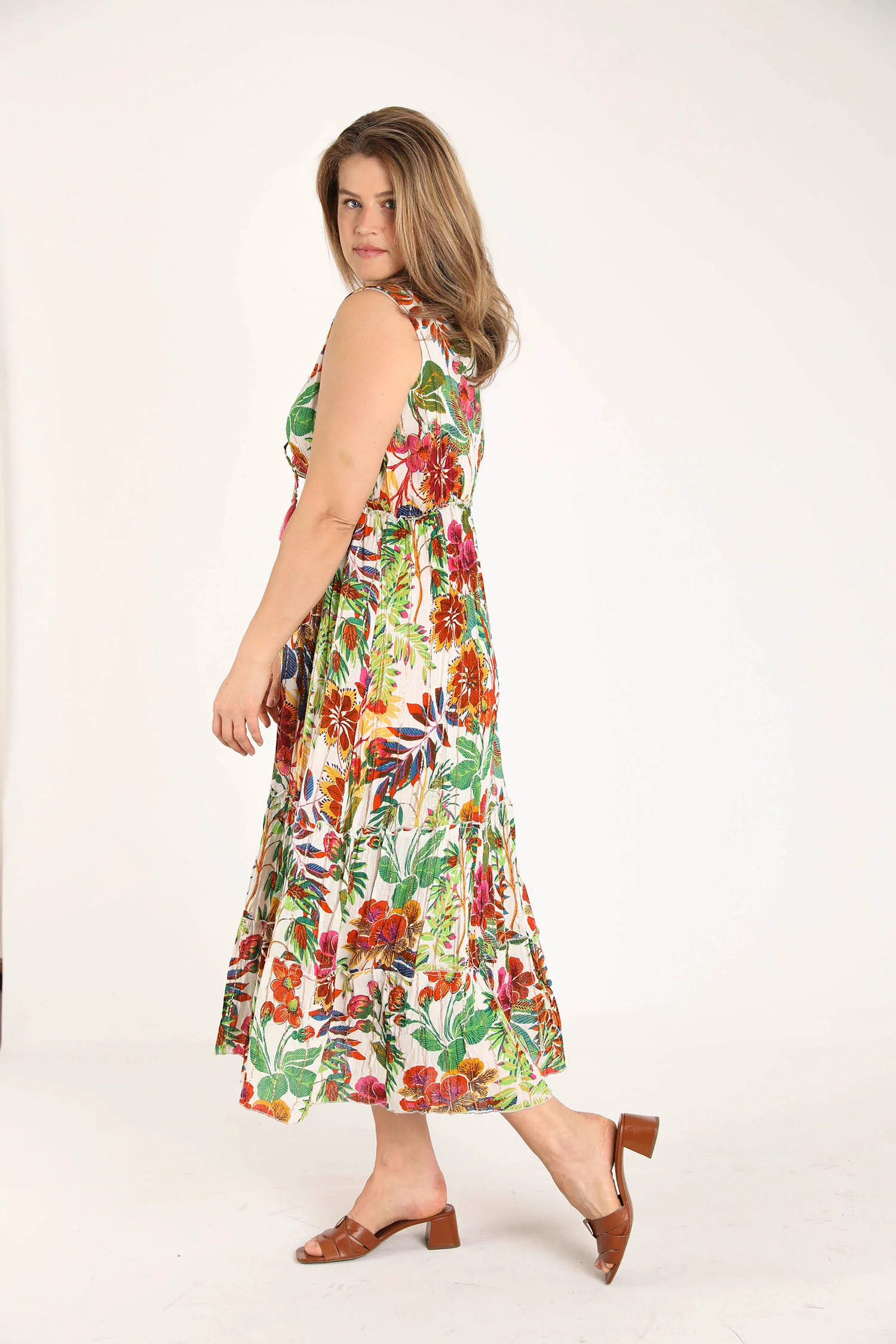 Jurk van viscose met bloemenprint en lurex - Image 8