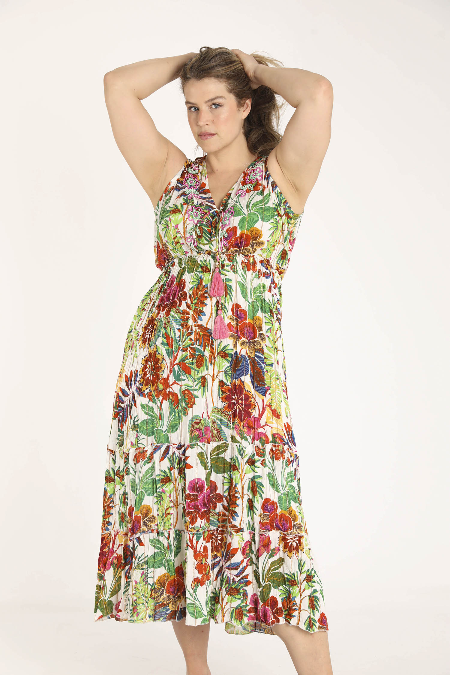Jurk van viscose met bloemenprint en lurex - Image 9