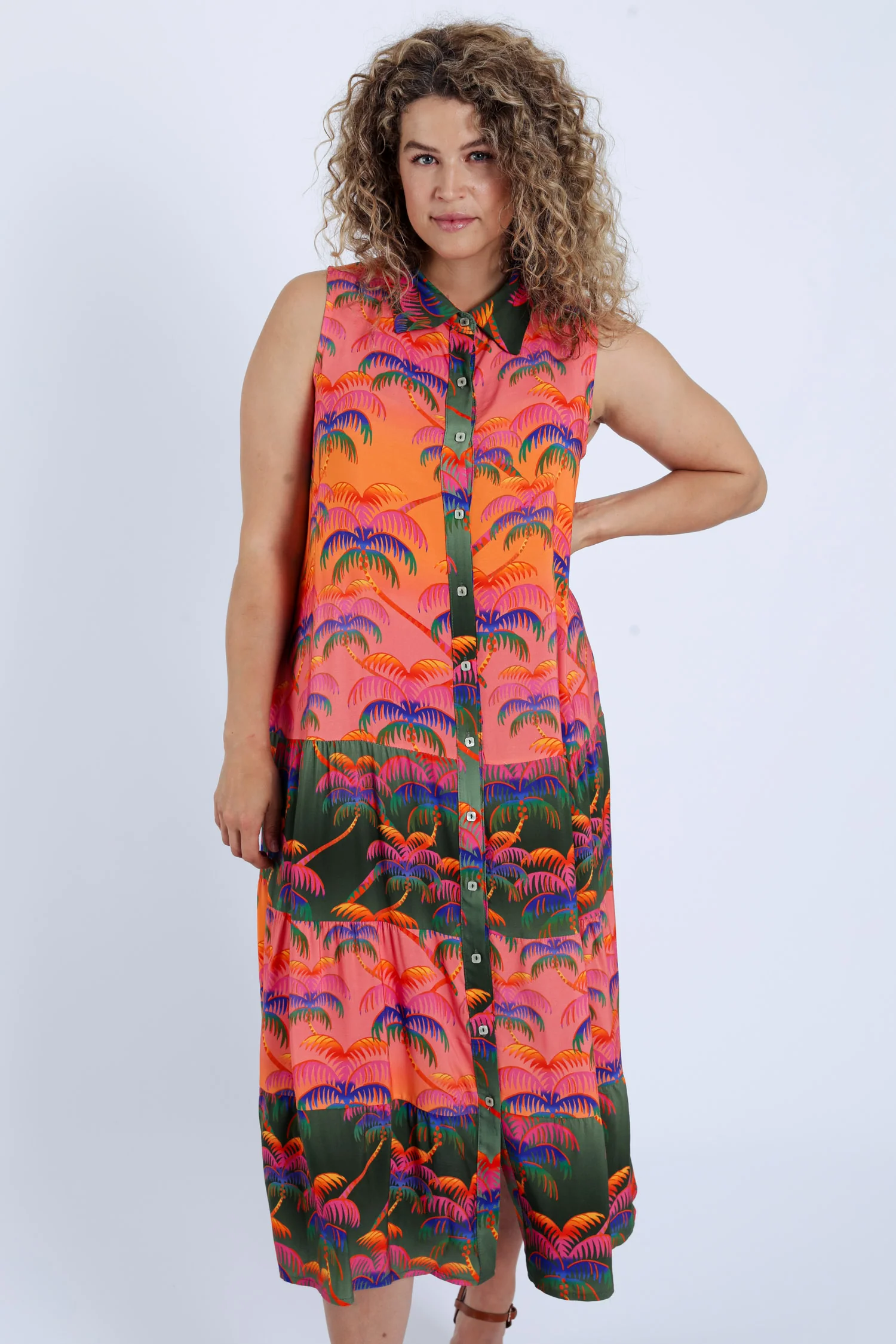 Jurk van viscose met palmprint