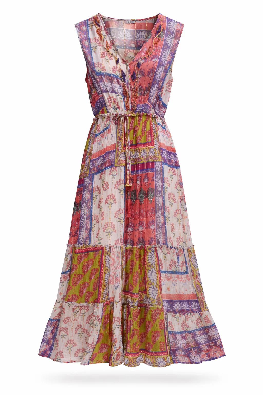 Jurk van viscose met patchworkprint