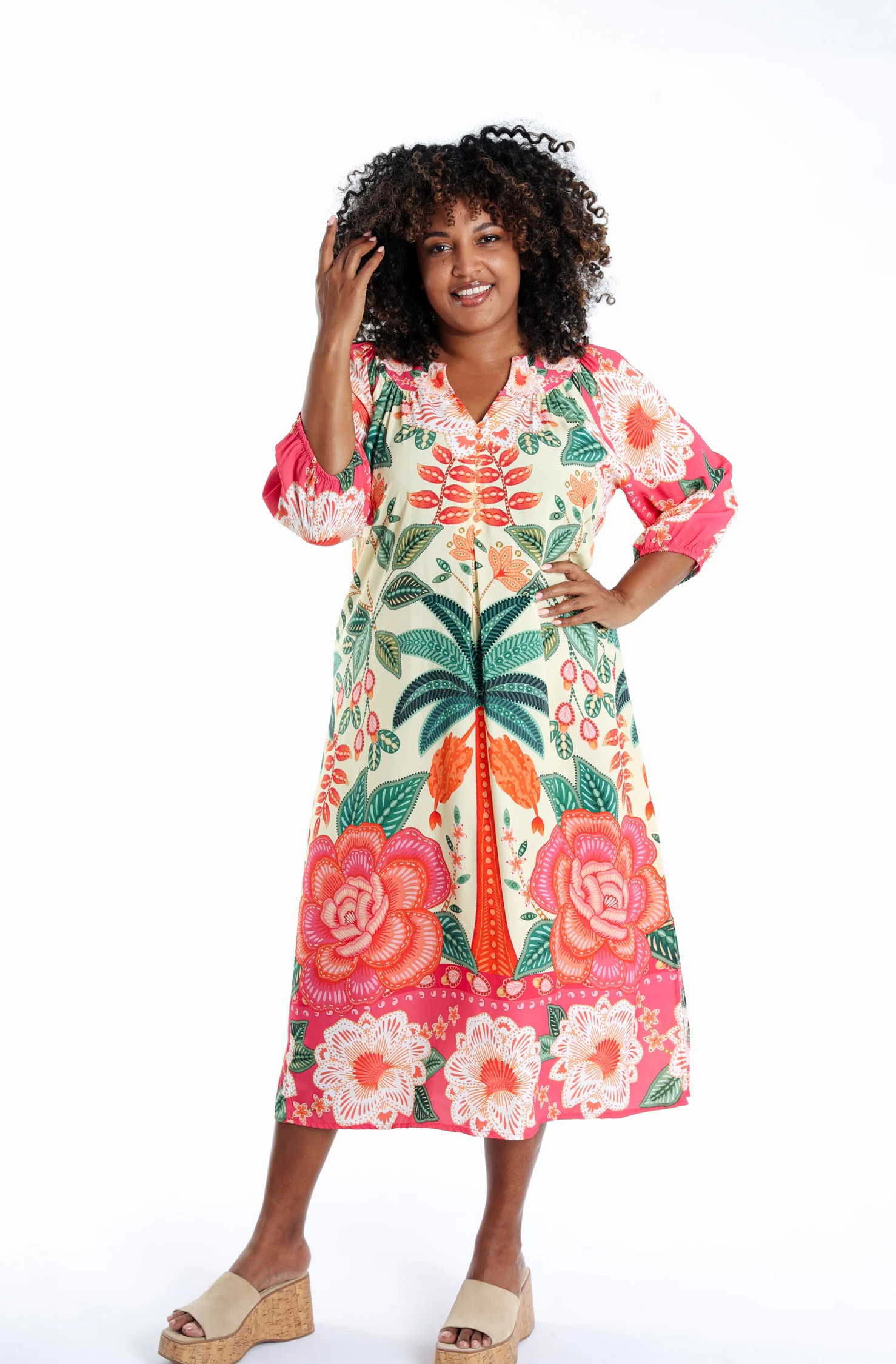 Jurk van viscose met tropische print
