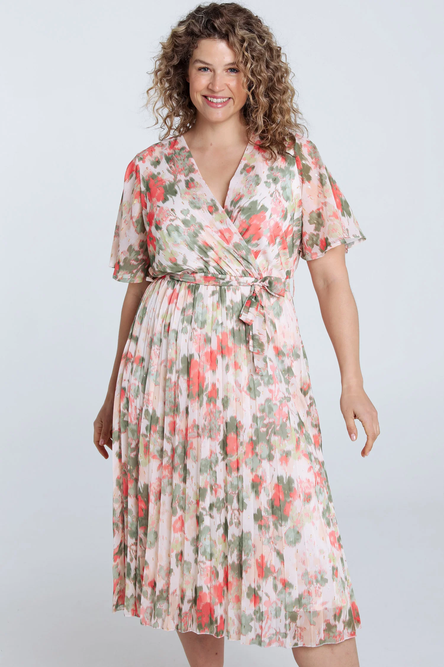 Jurk van geprinte voile met lurex