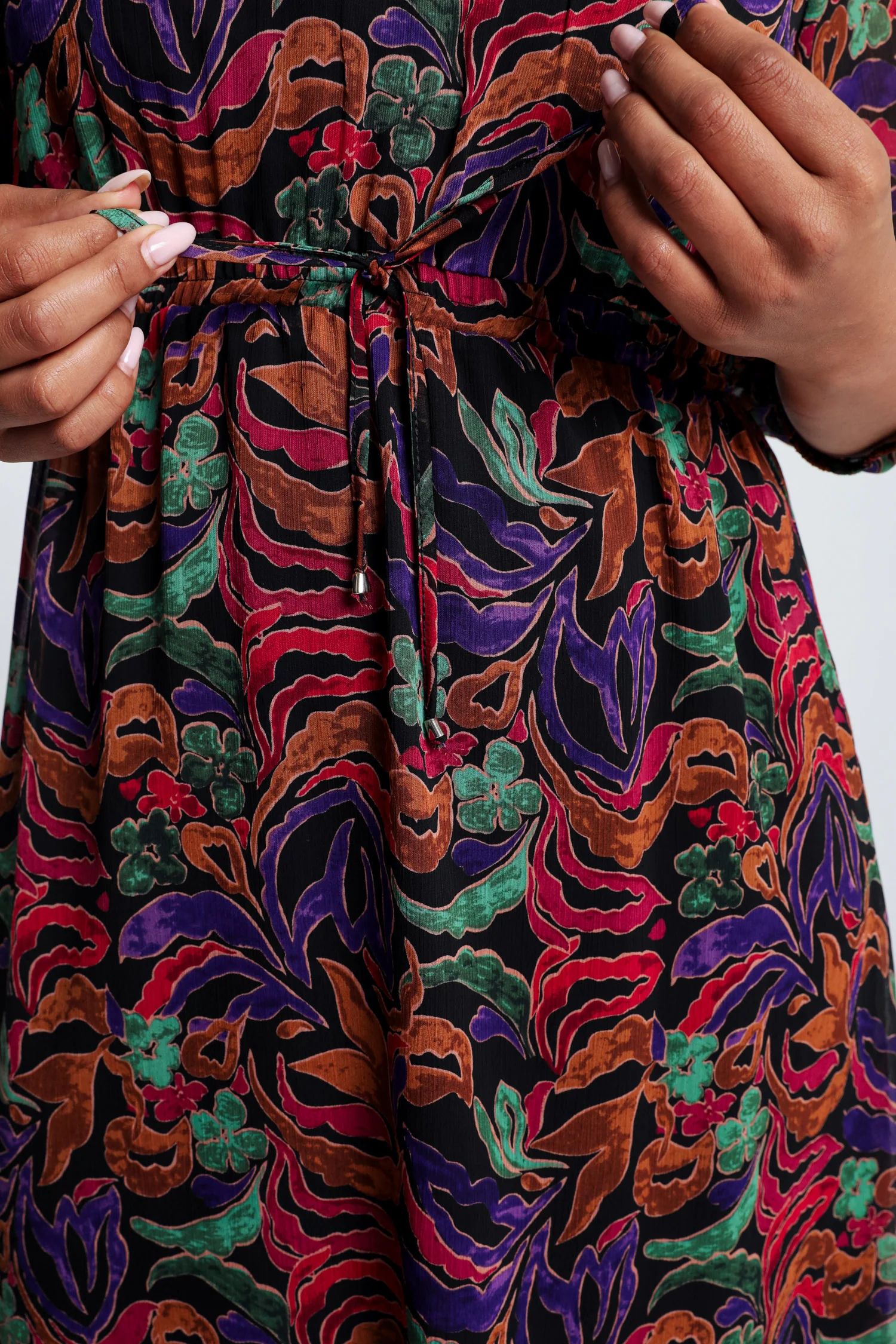 Halflange jurk in voile met print - Image 4