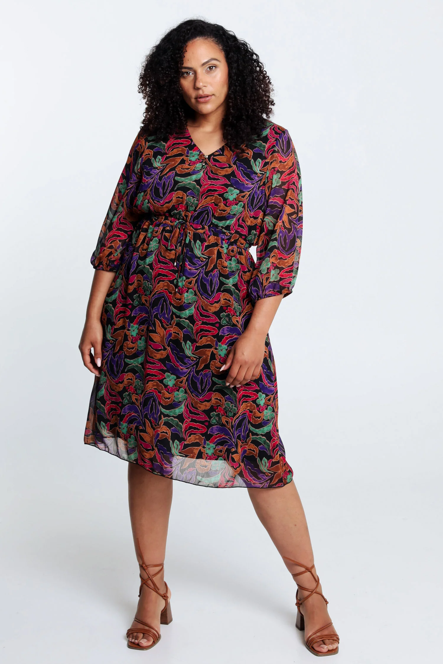 Halflange jurk in voile met print - Image 7