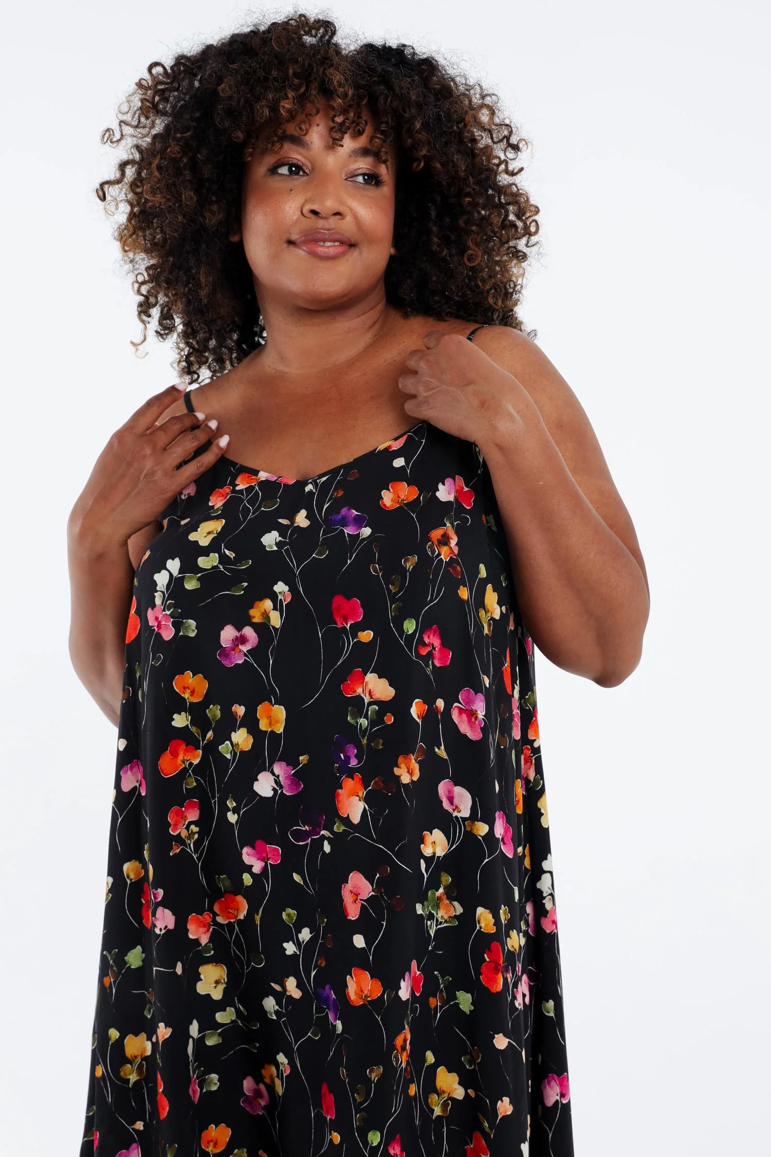 Lange jurk van viscose met dunne bandjes en een bloemenprint - Image 15