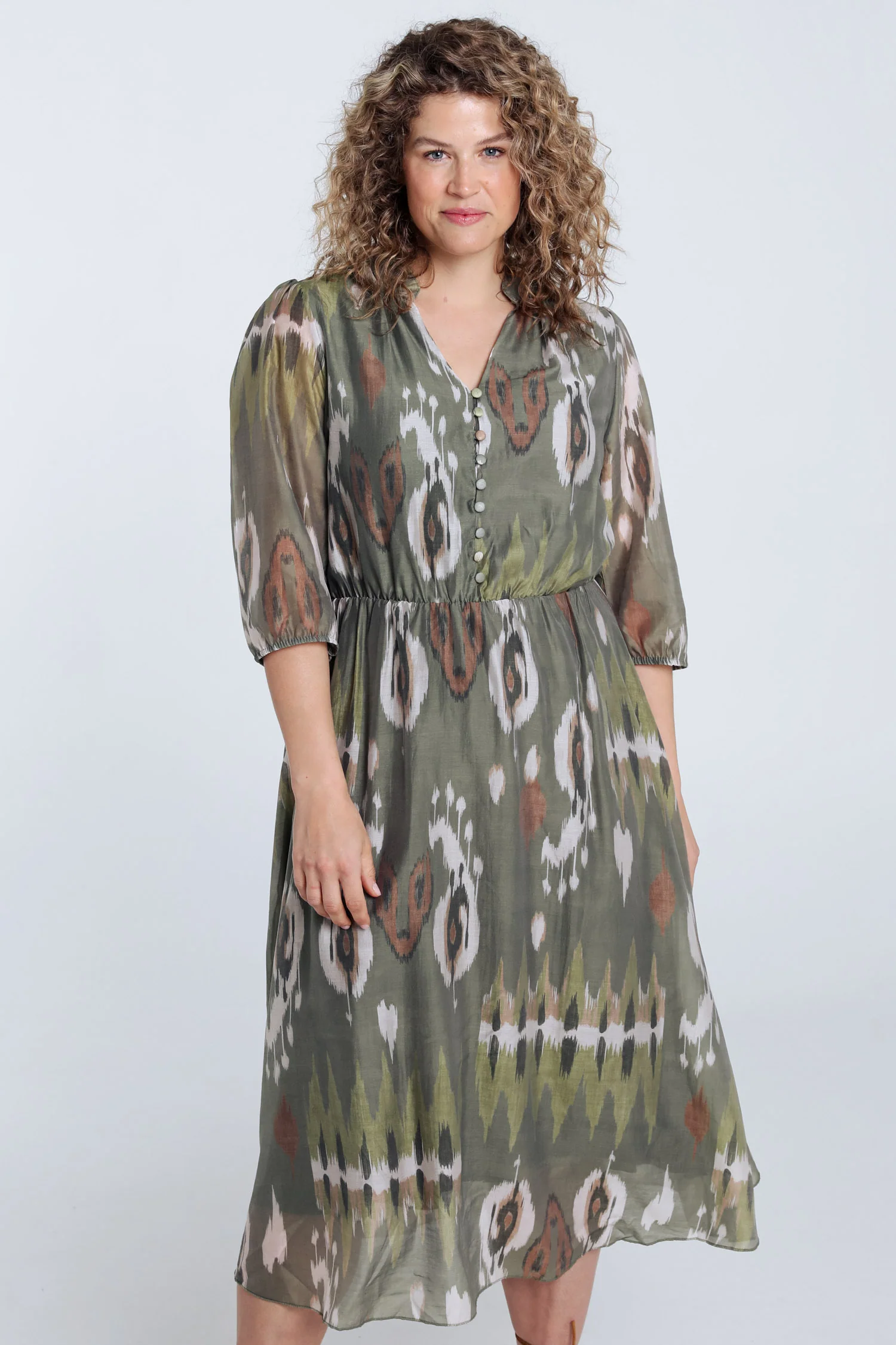 Lange jurk van viscose met etnische print