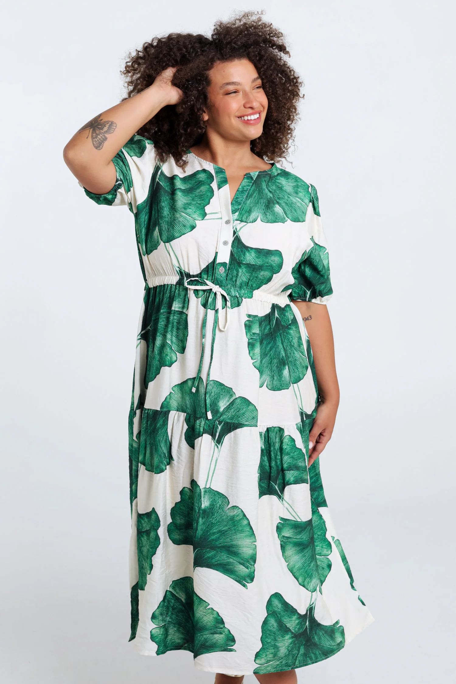 Langjurige jurk van viscose met bladerenprint - Image 12
