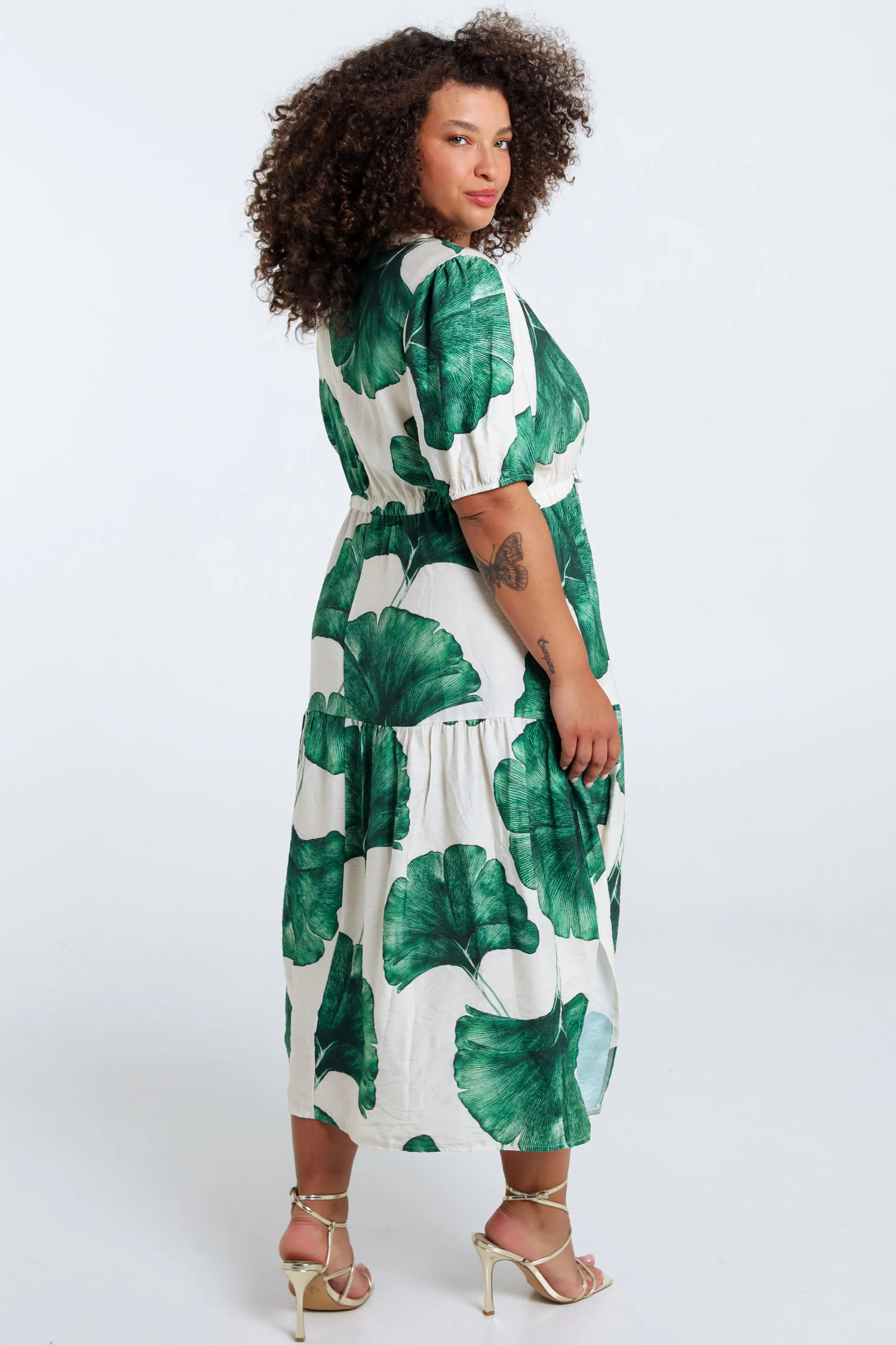 Langjurige jurk van viscose met bladerenprint - Image 13
