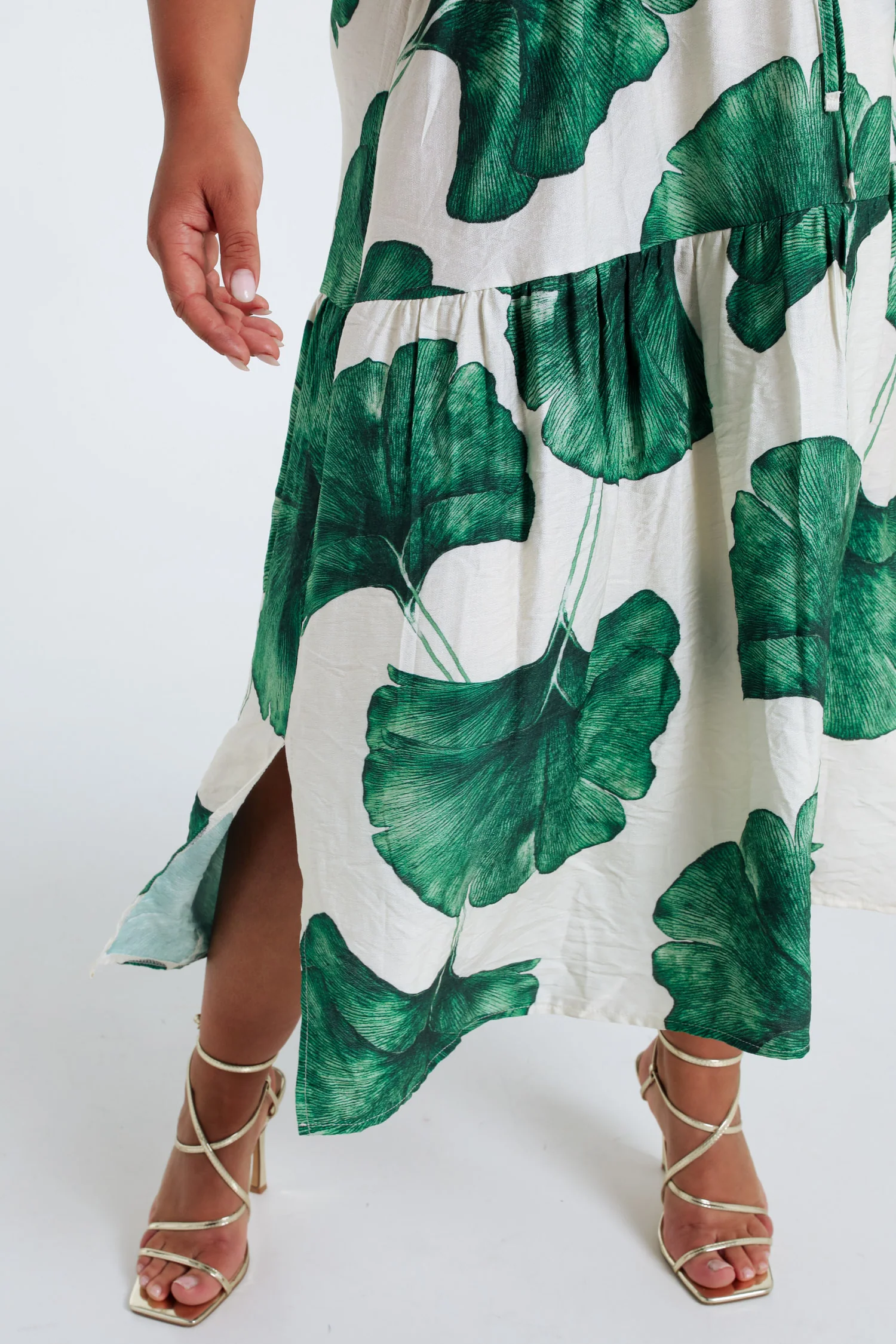 Langjurige jurk van viscose met bladerenprint - Image 17