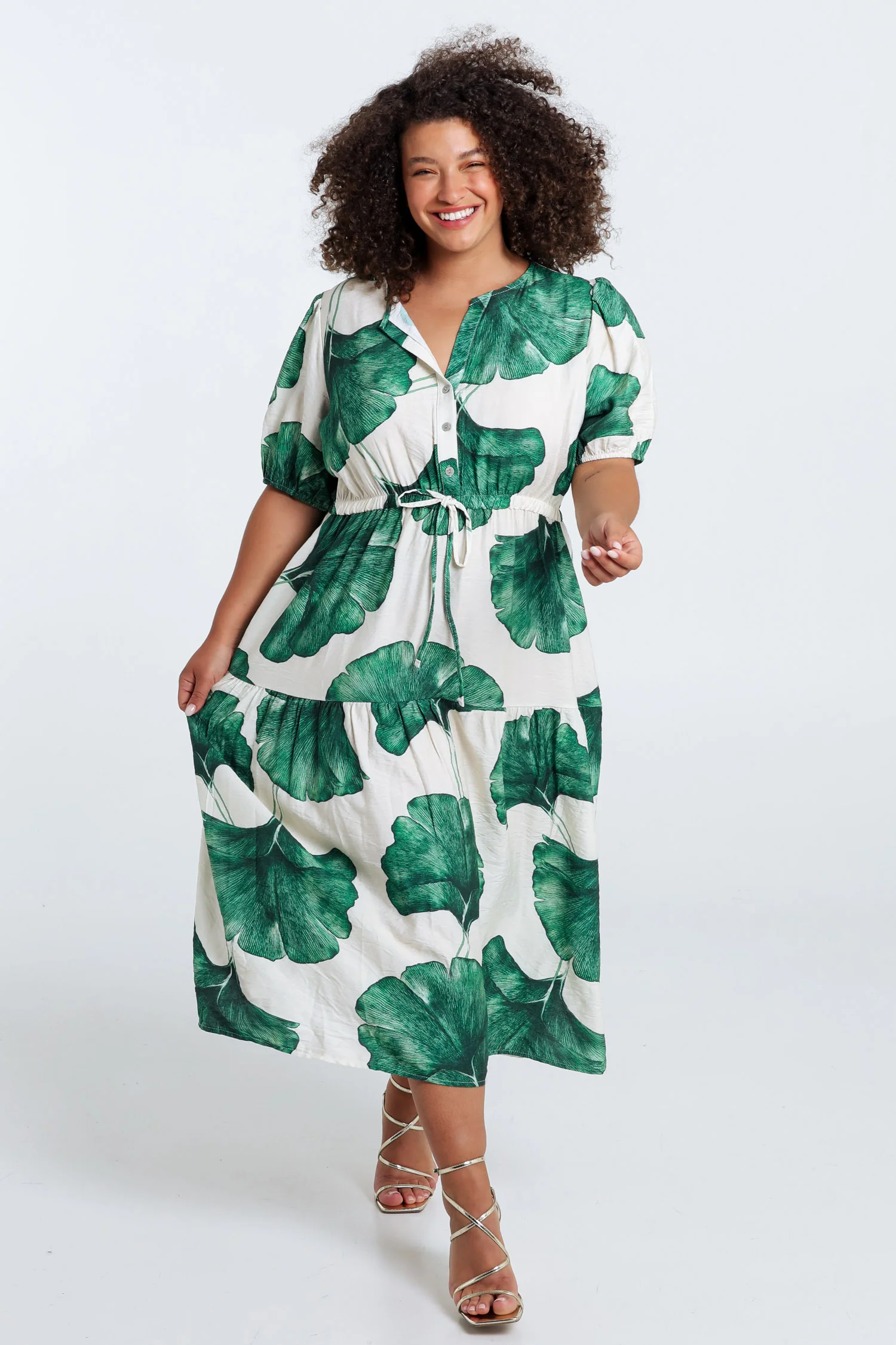 Langjurige jurk van viscose met bladerenprint - Image 18
