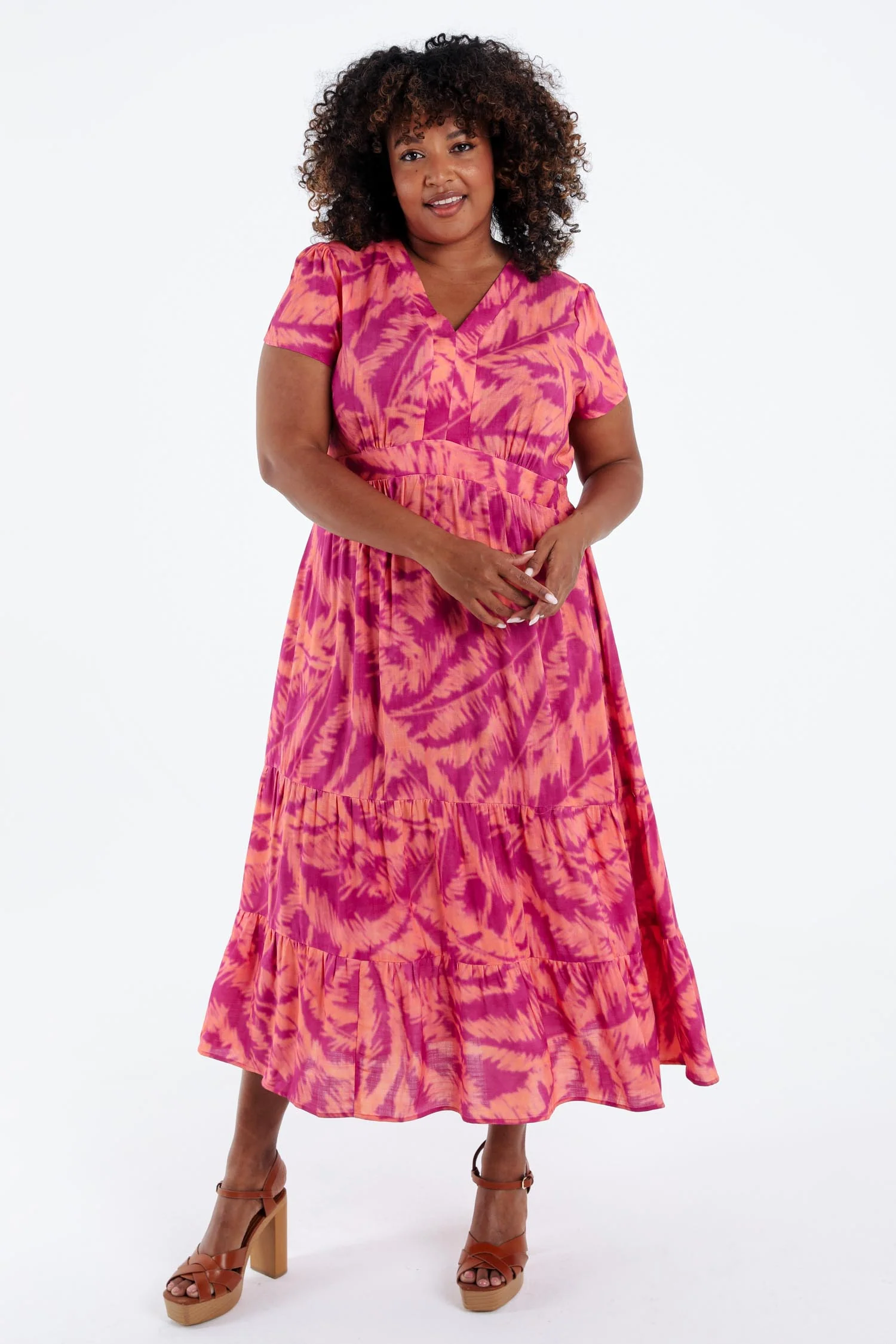 Lange jurk van viscose met bladerenprint