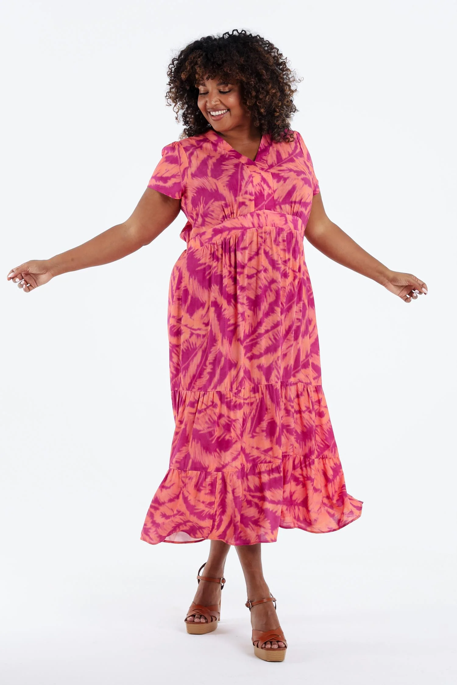 Lange jurk van viscose met bladerenprint - Image 7
