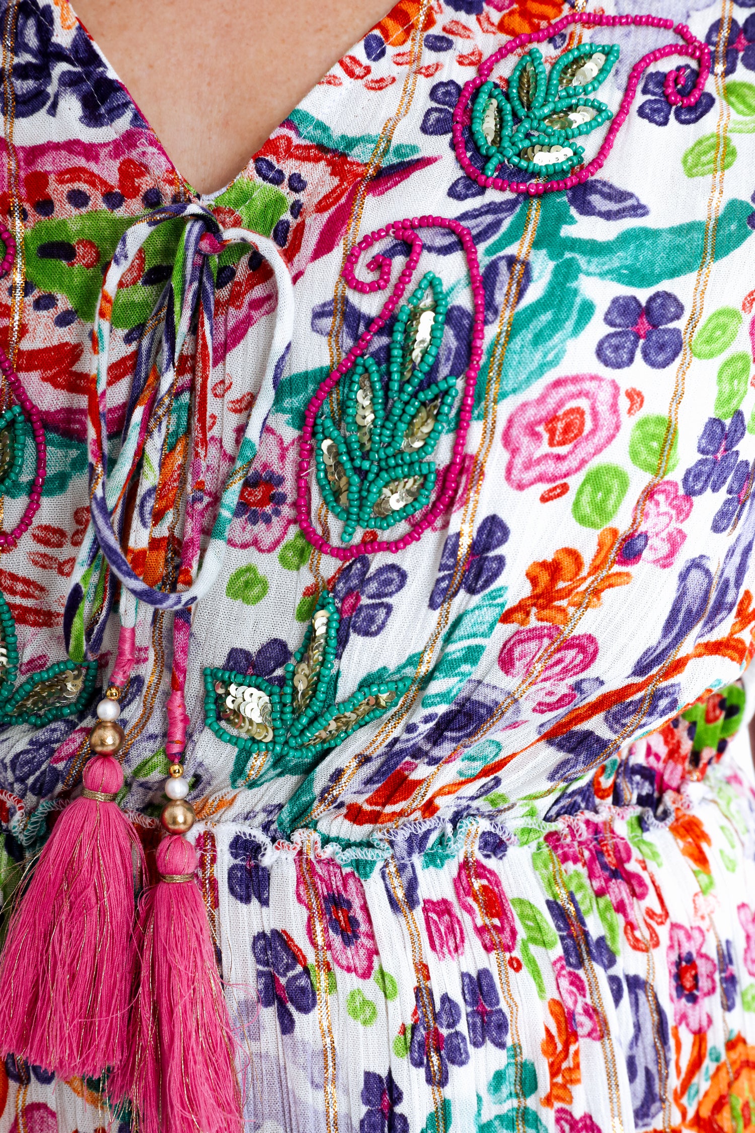 Jurk lang in viscose met bloemenprint en lurex - Image 4