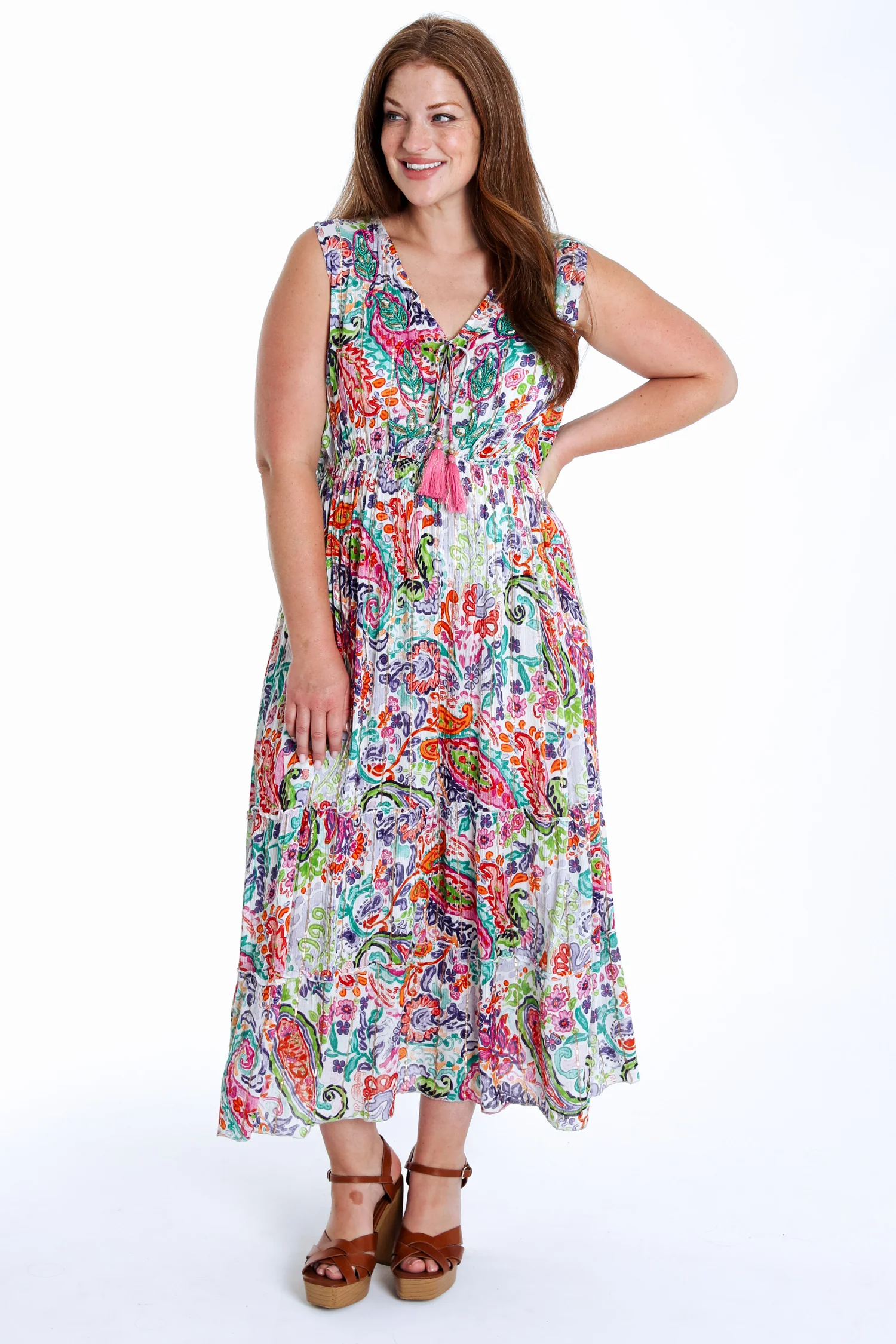 Jurk lang in viscose met bloemenprint en lurex - Image 8