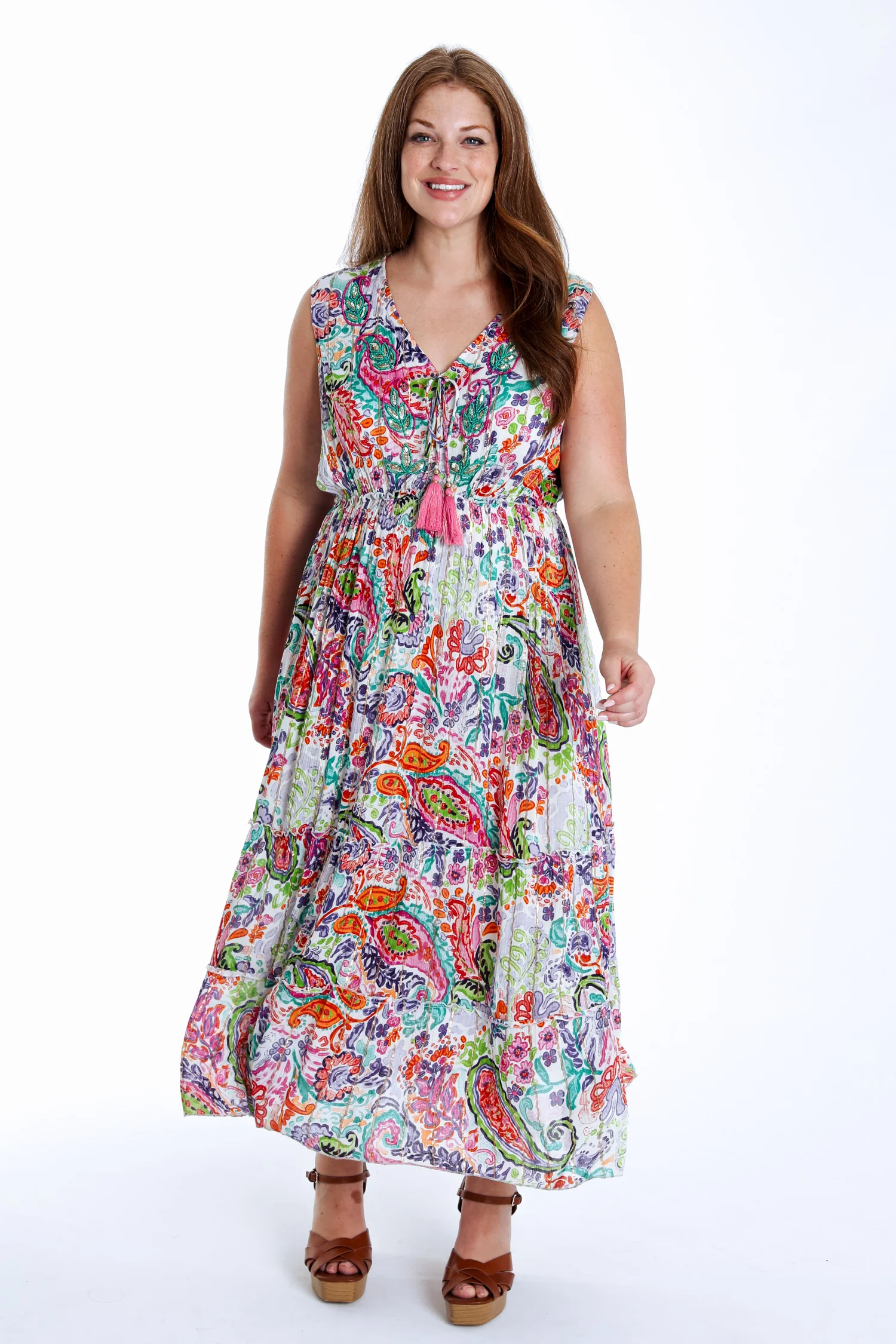 Jurk lang in viscose met bloemenprint en lurex - Image 9