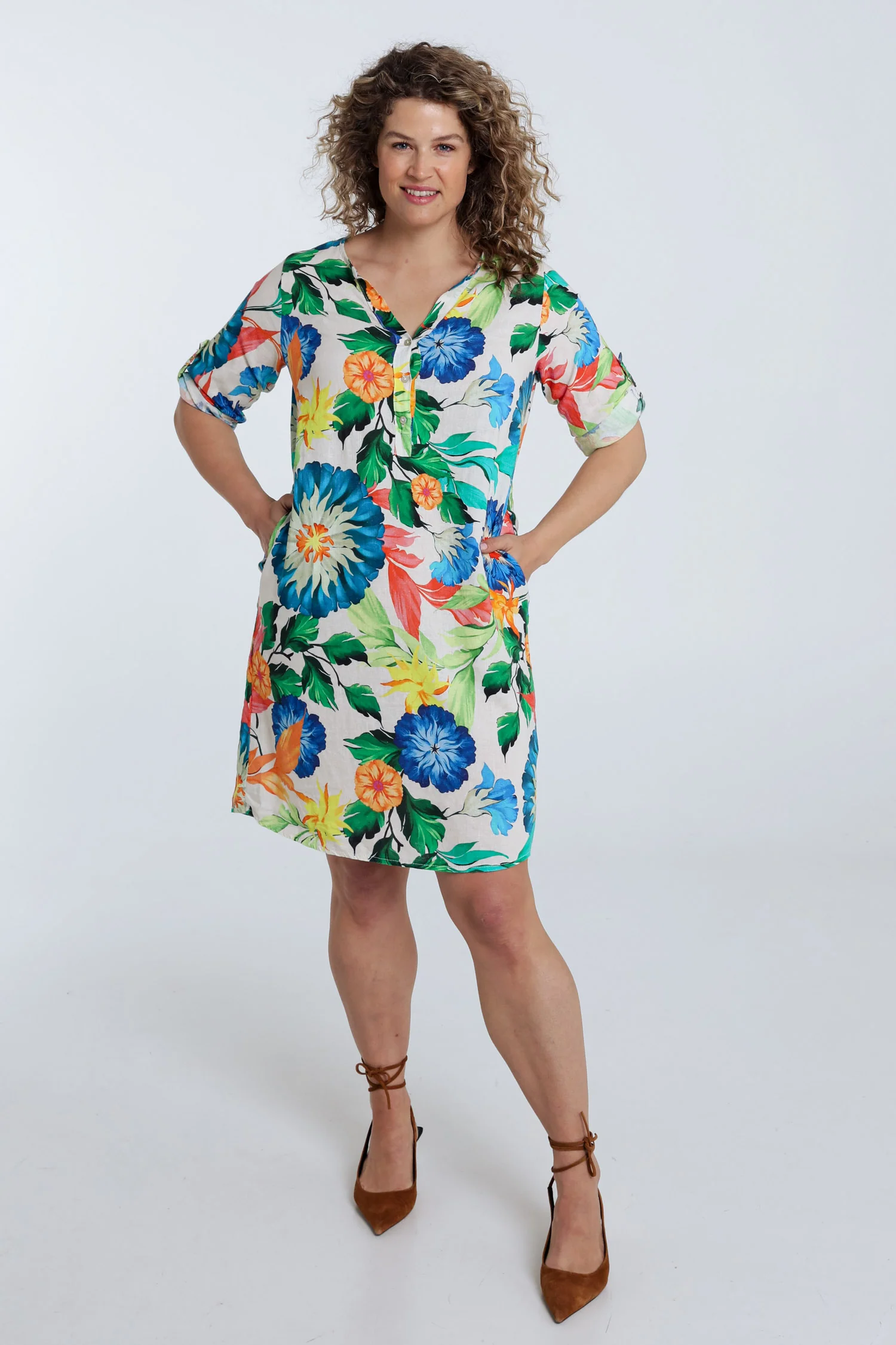 Linnen en viscose tuniek jurk met bloemenprint - Image 7