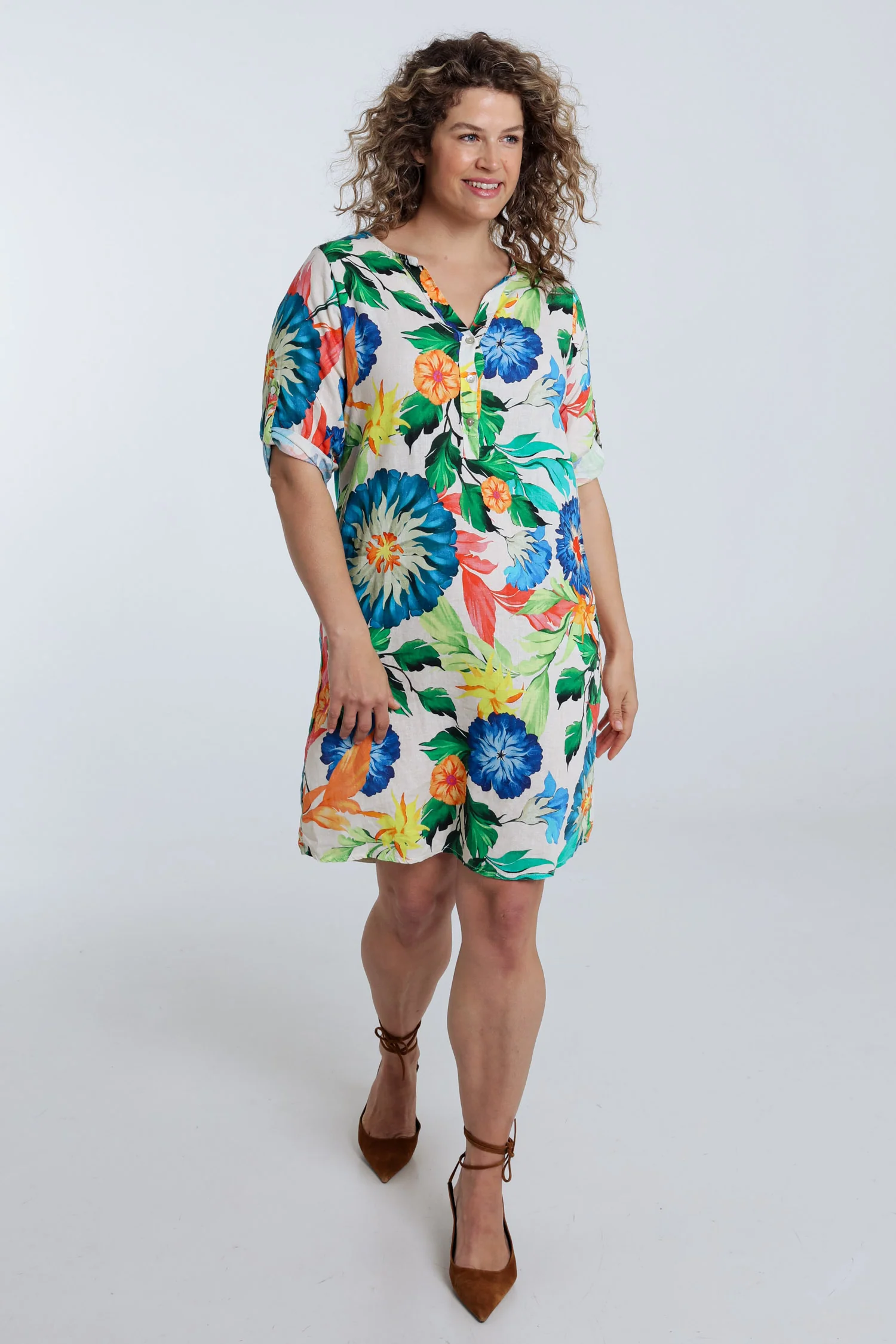 Linnen en viscose tuniek jurk met bloemenprint - Image 8