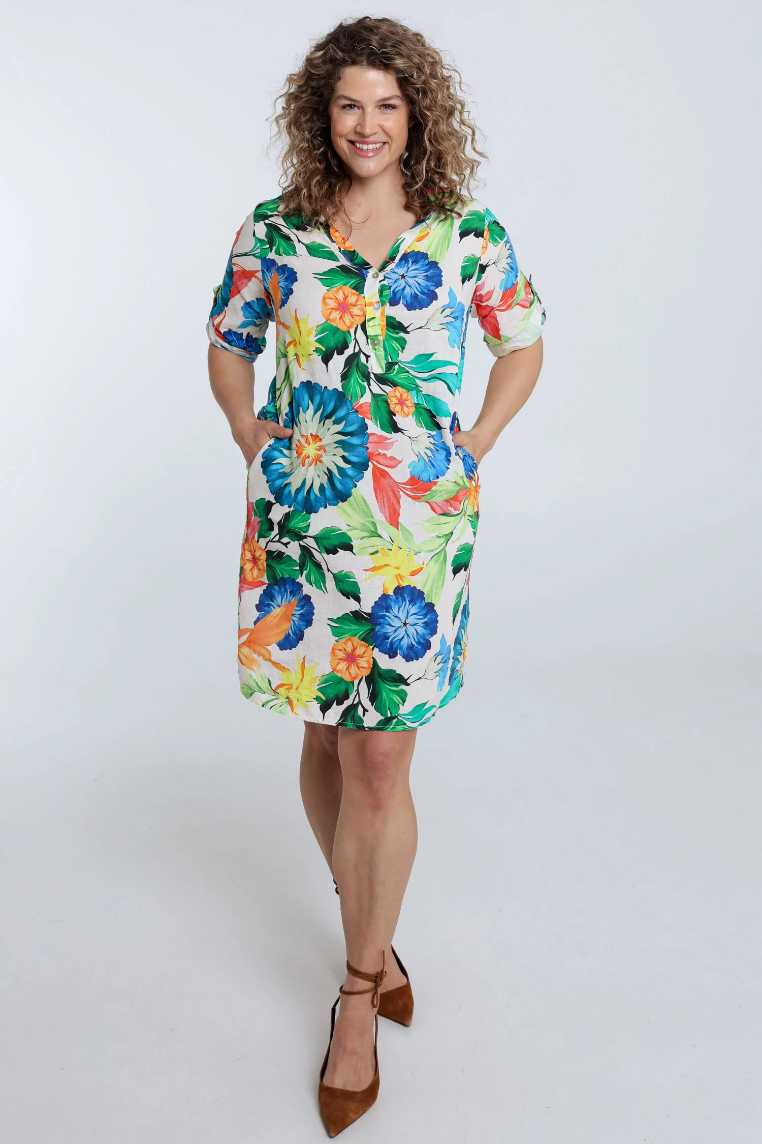 Linnen en viscose tuniek jurk met bloemenprint - Image 9