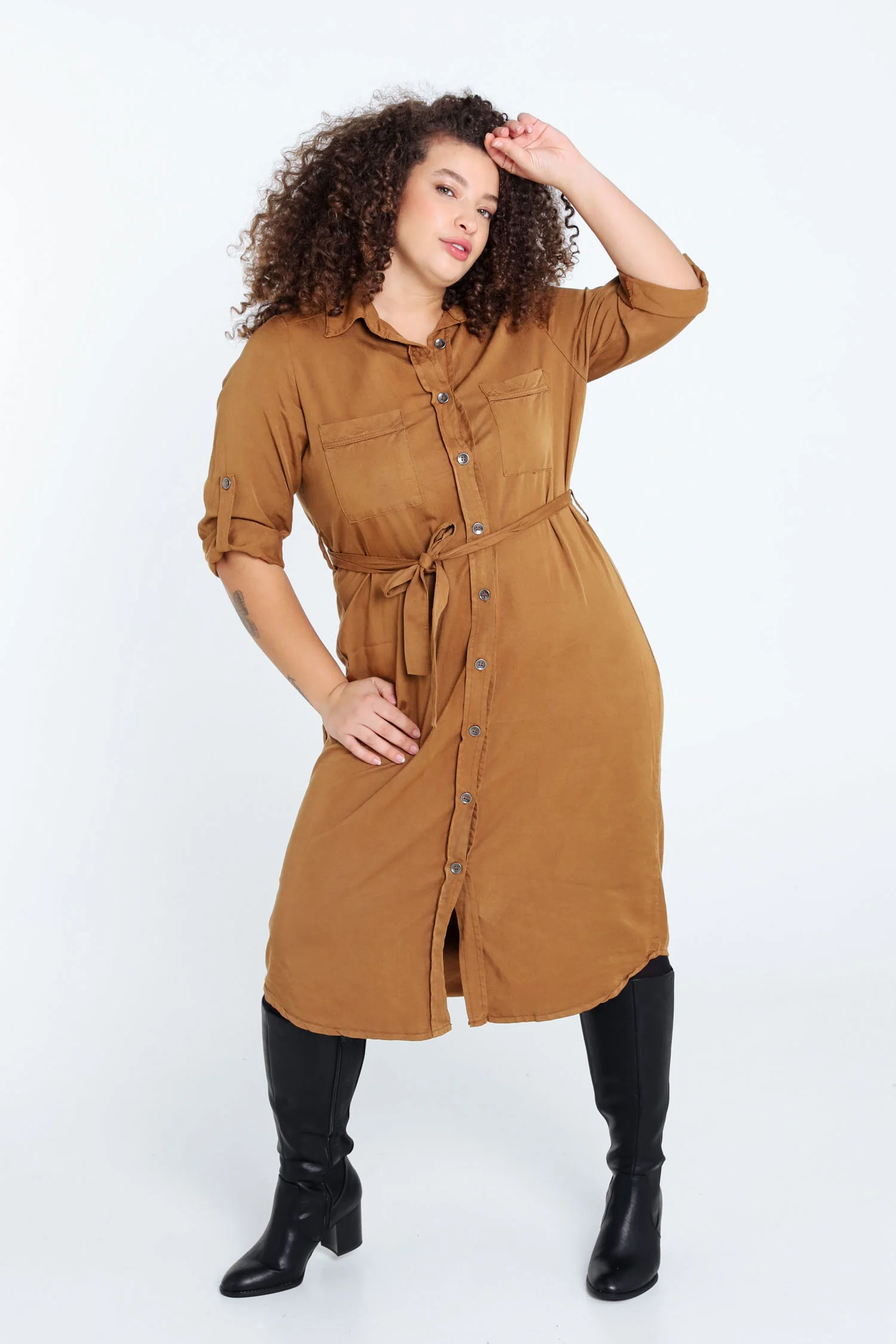 Halflange, effen tuniekjurk in tencel/linnen - Image 7