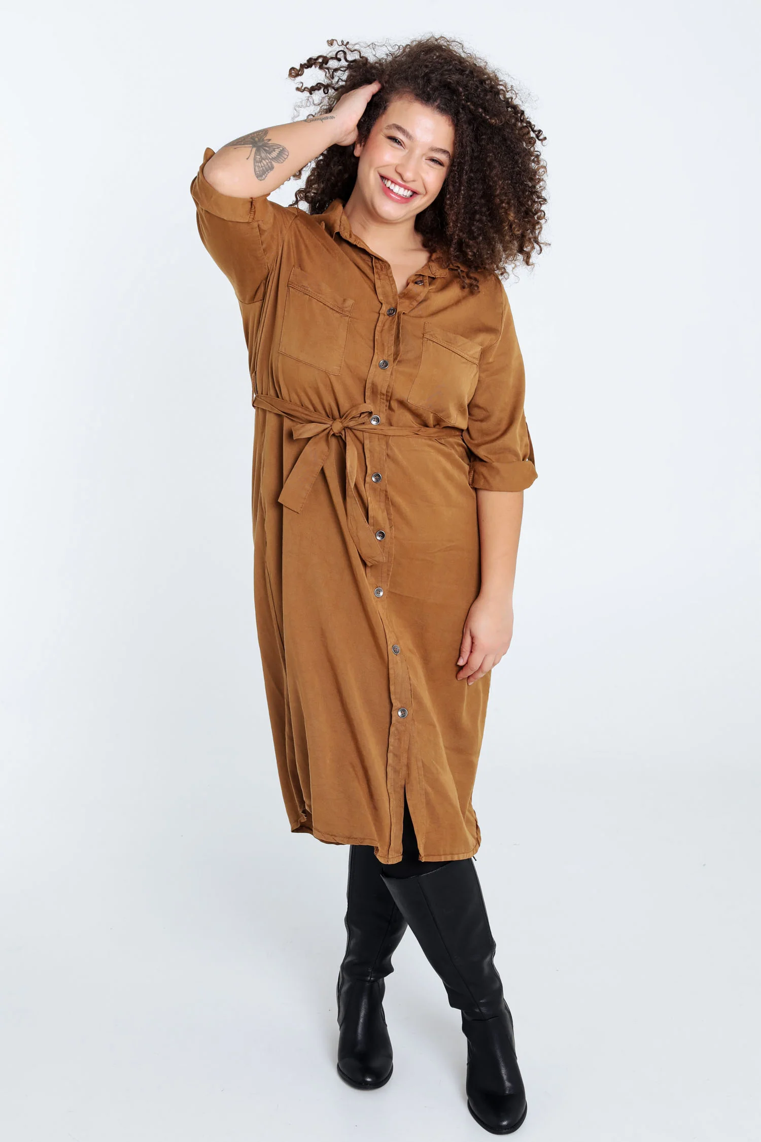 Halflange, effen tuniekjurk in tencel/linnen - Image 9
