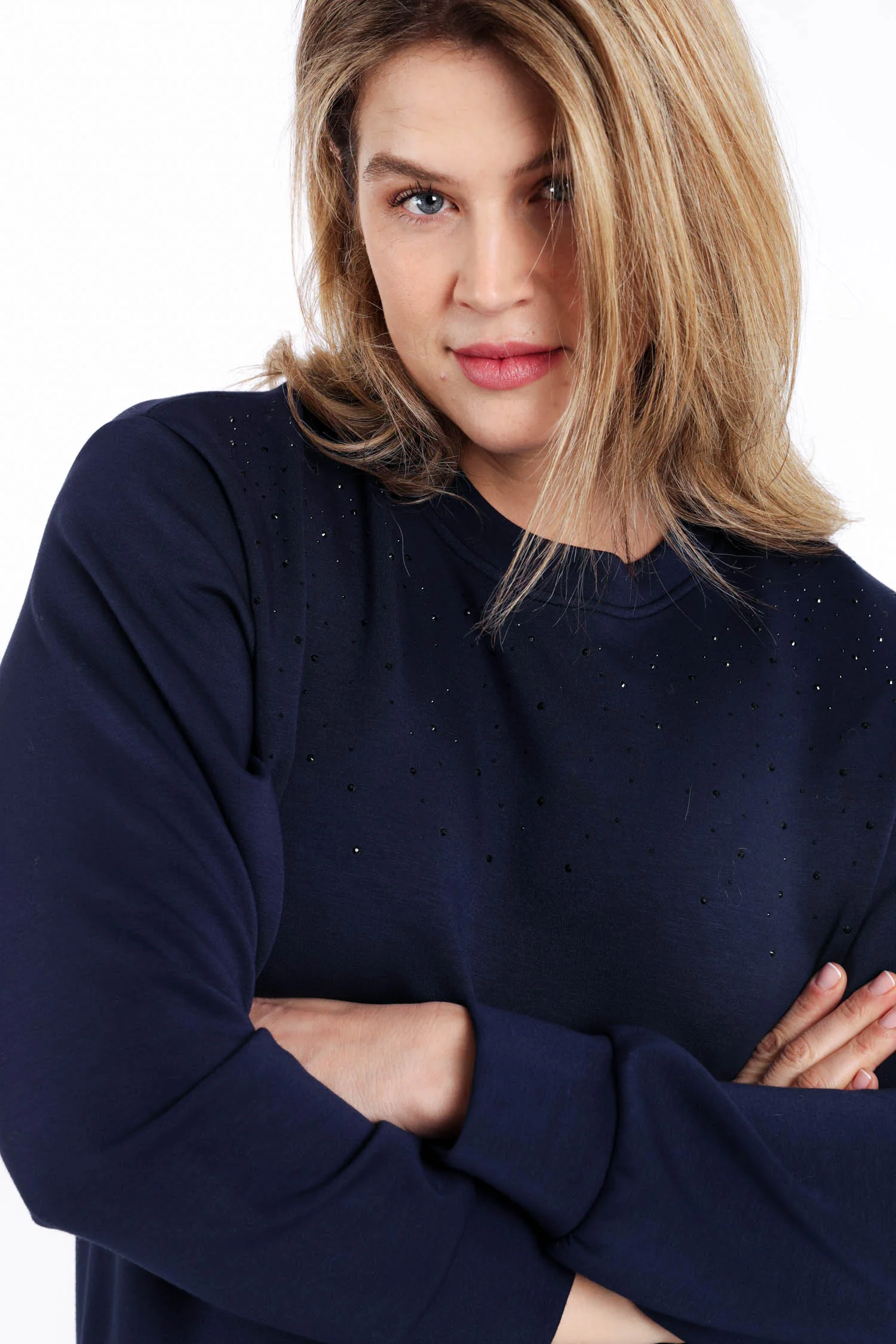 Effen viscose sweater met strass-steentjes - Image 3