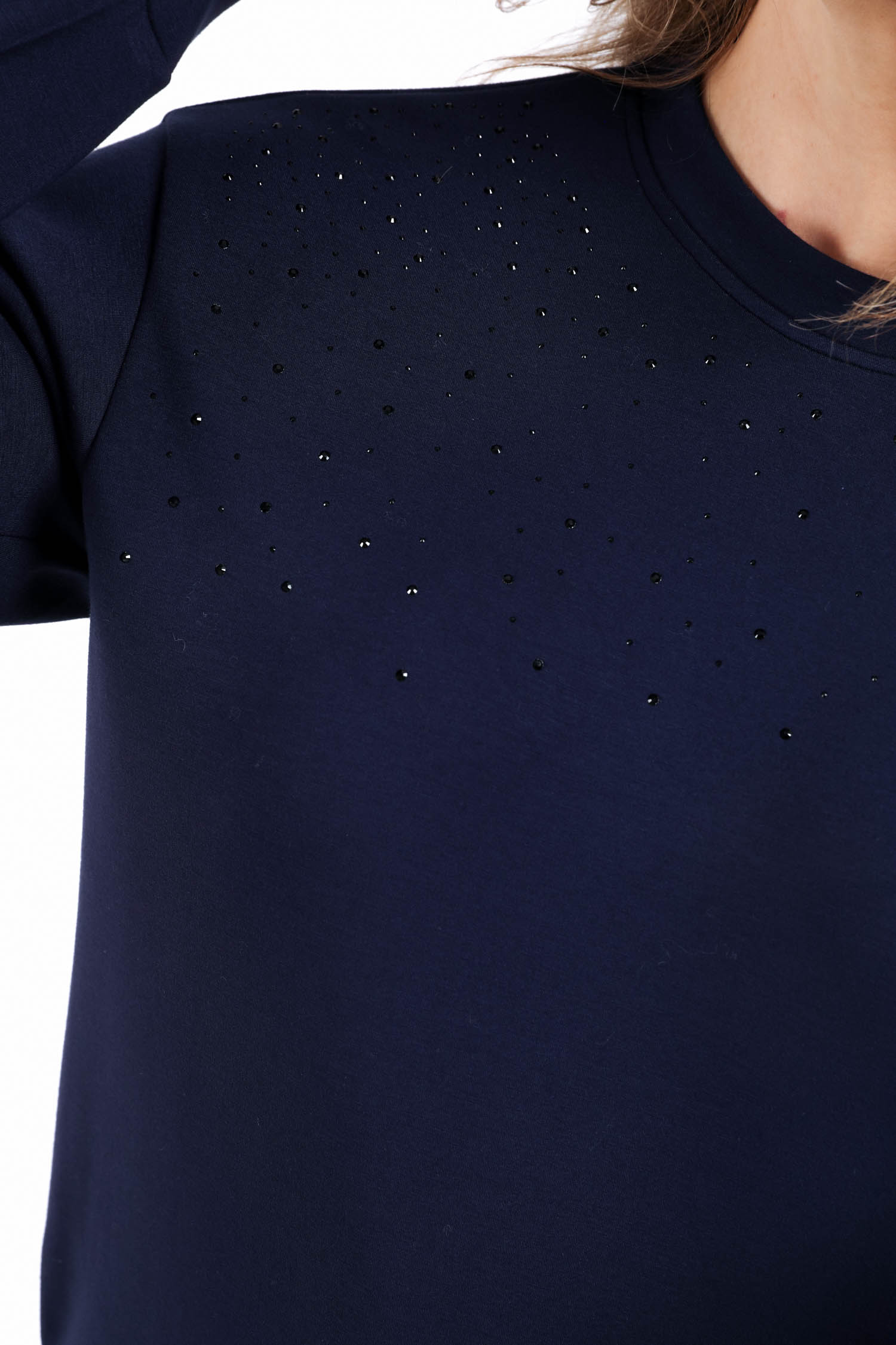 Effen viscose sweater met strass-steentjes - Image 4