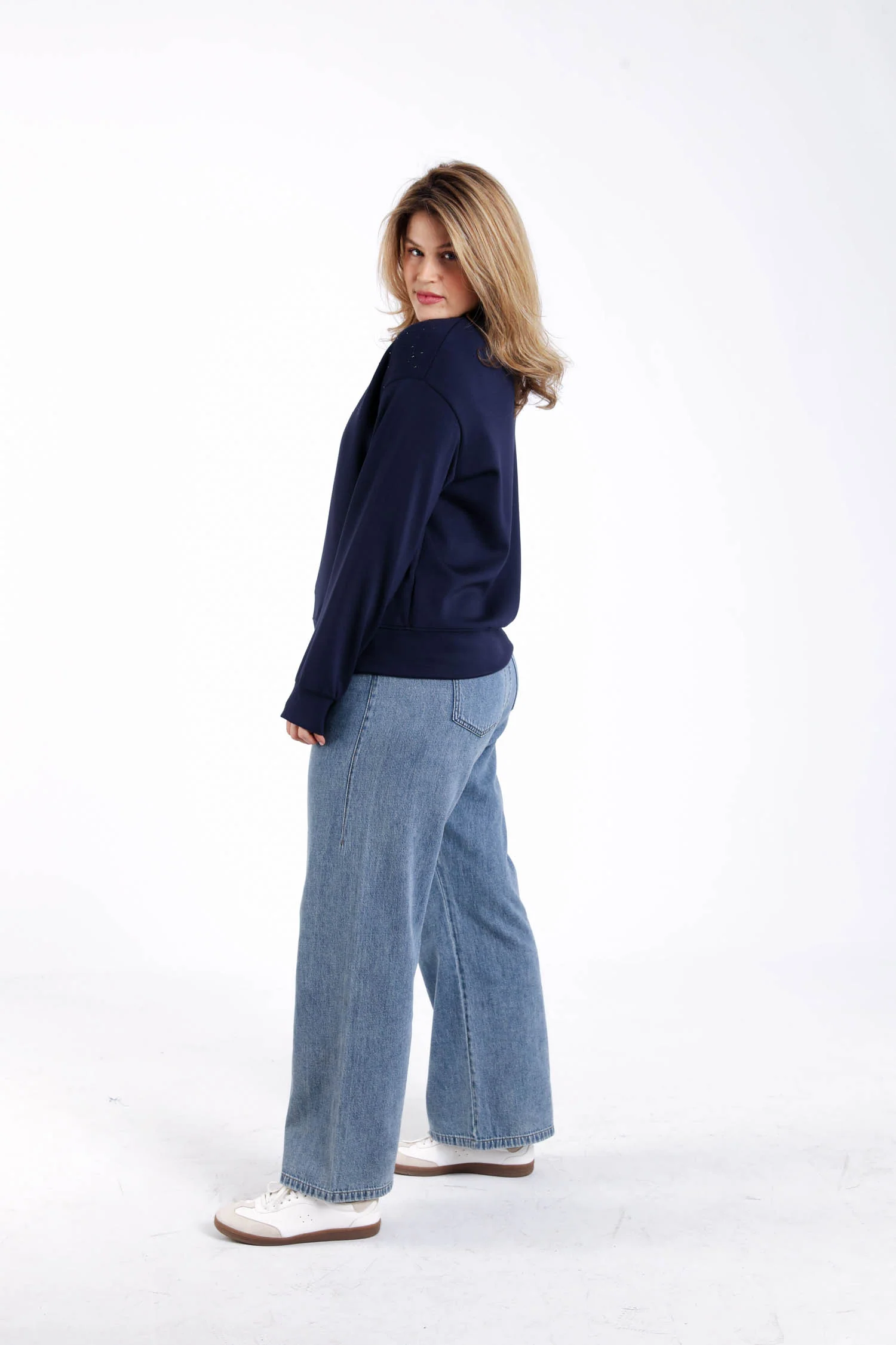 Effen viscose sweater met strass-steentjes - Image 7