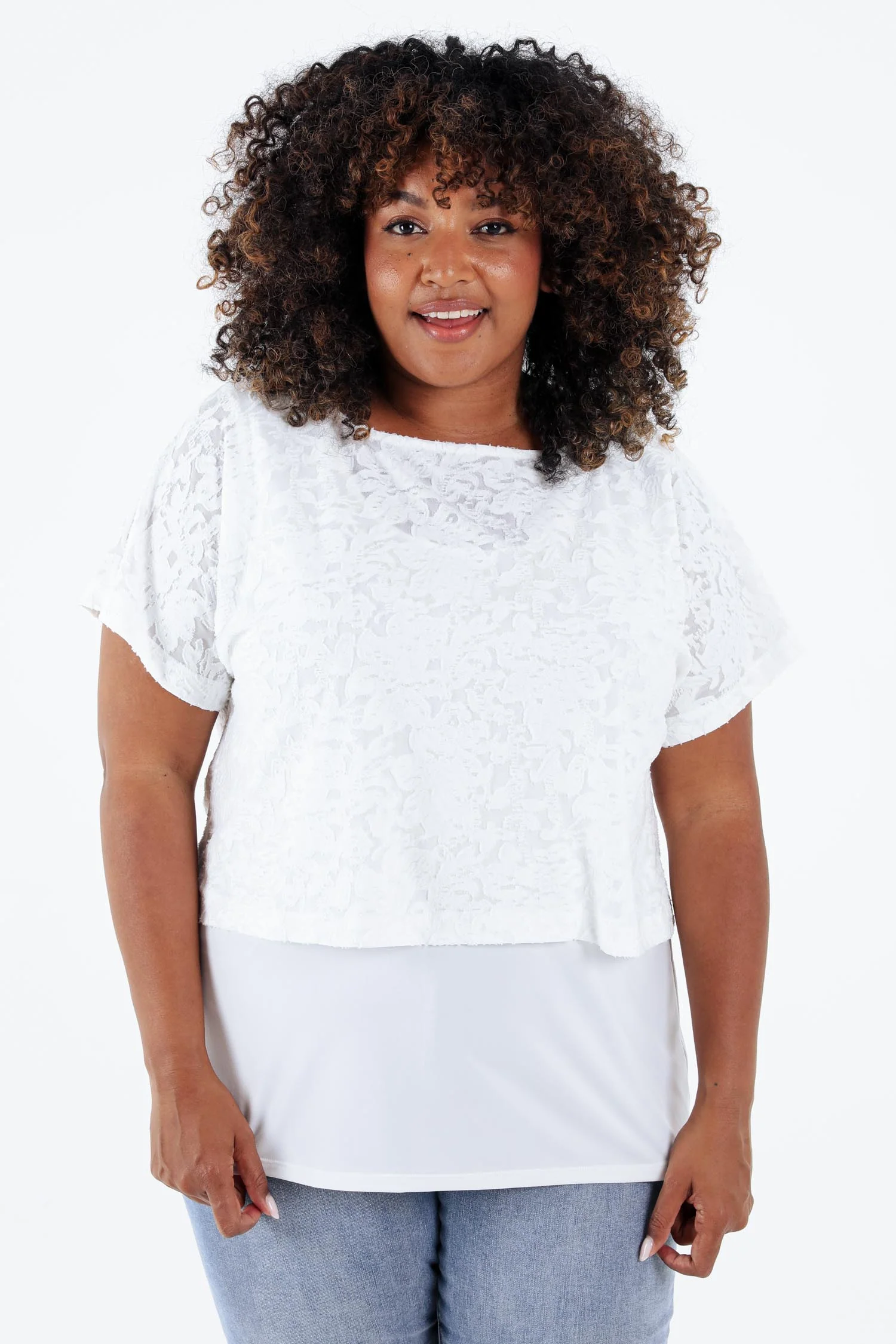T-shirt 2 in 1 uni in geperforeerde stof