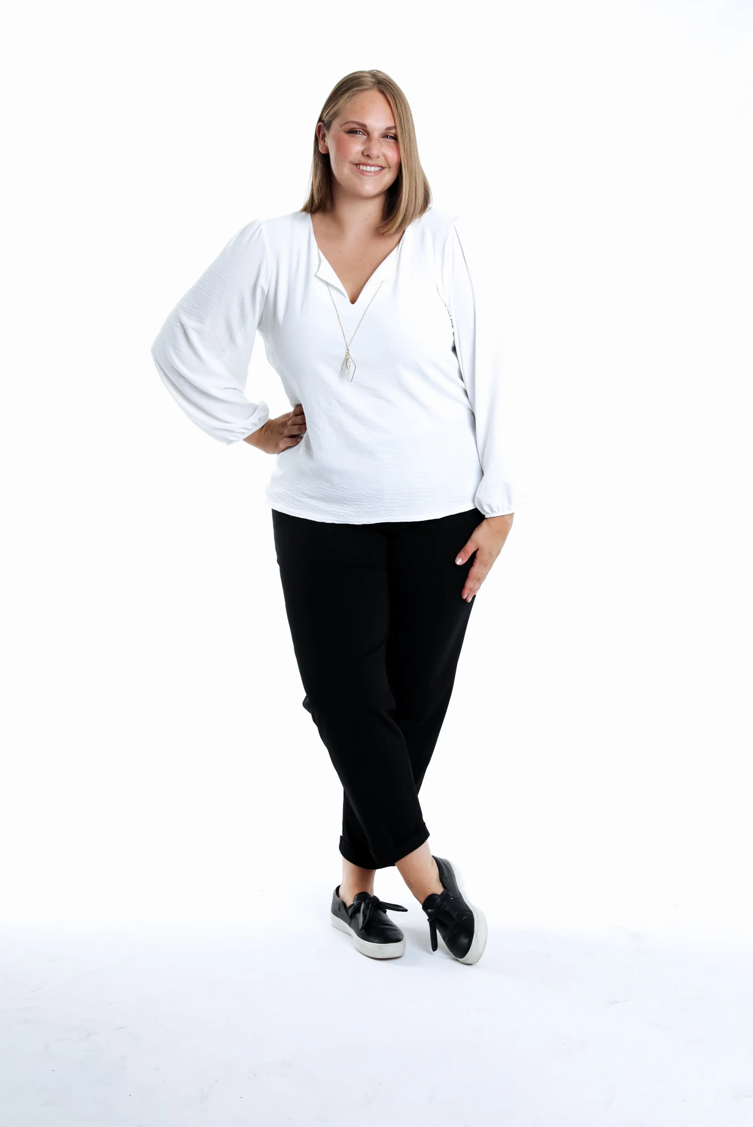 Effen bi-materiaal T-shirt met kraag - Image 5