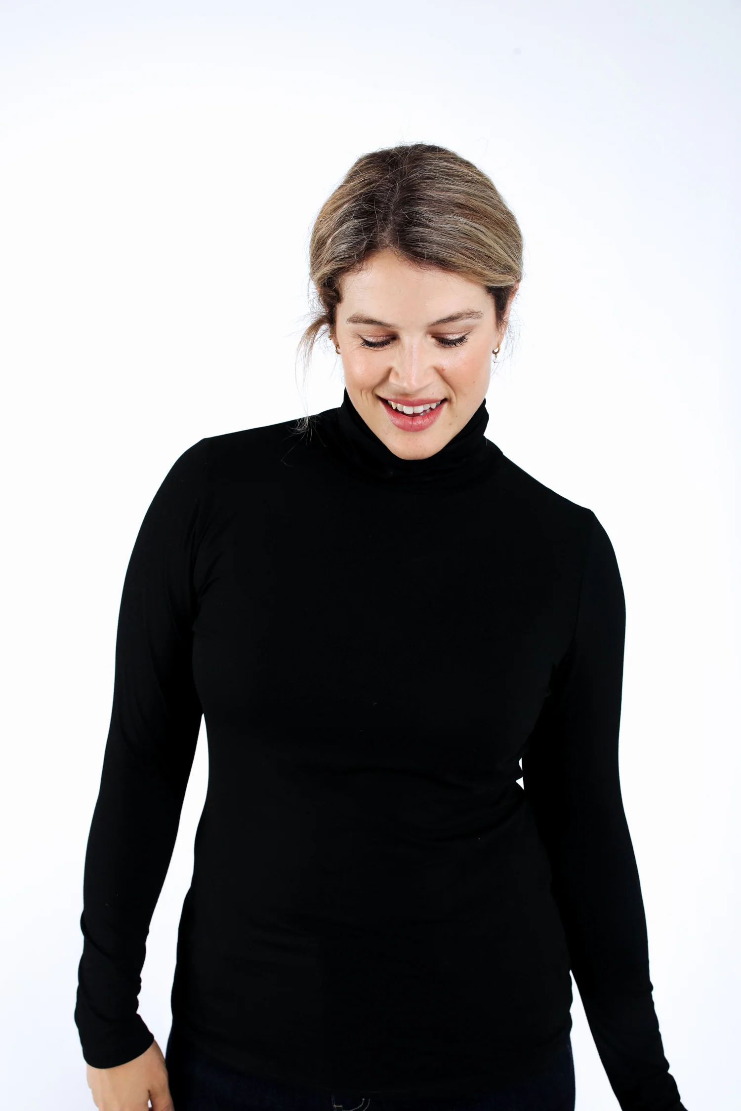 Effen T-shirt met coltrui van viscose - Image 3